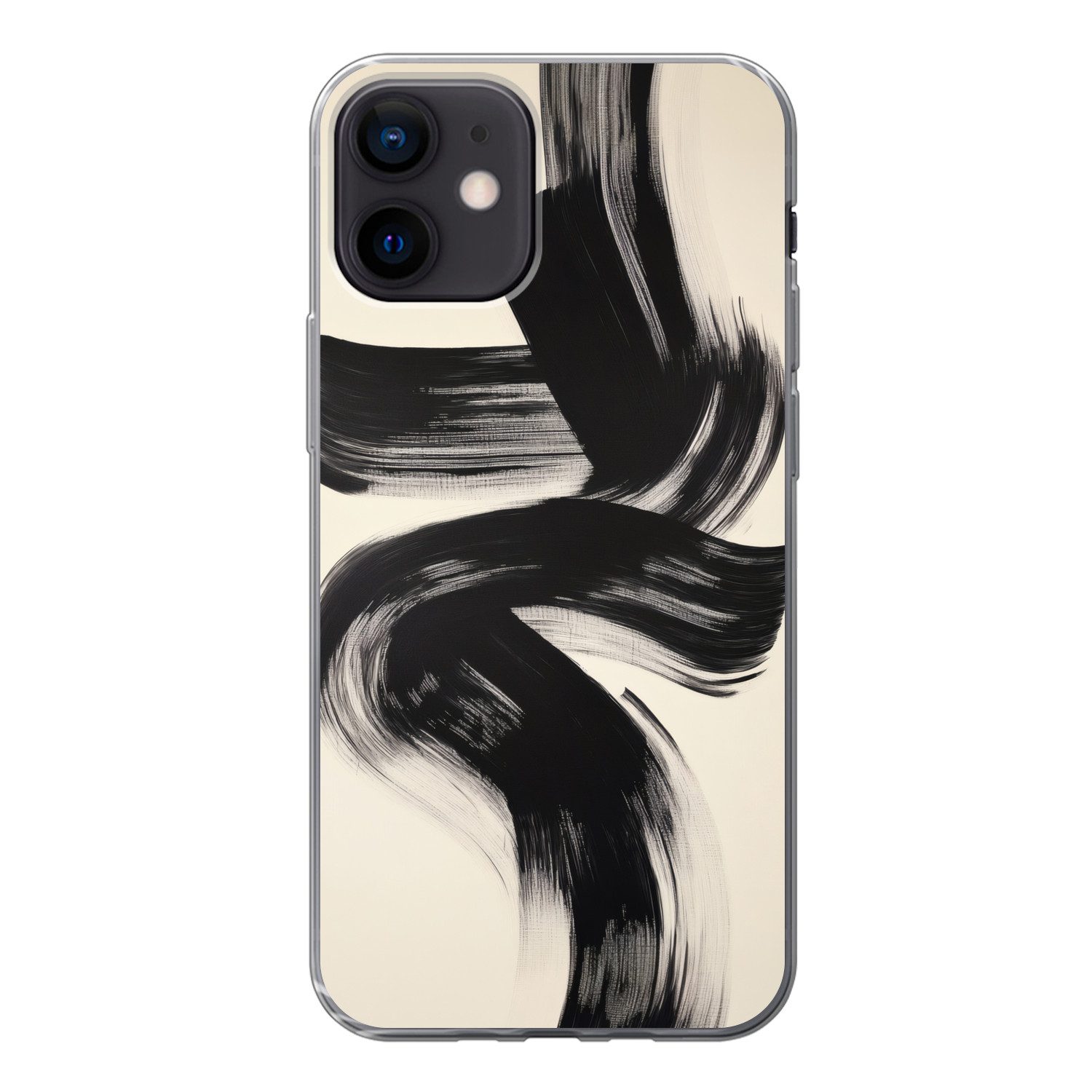 MuchoWow Handyhülle für Apple iPhone 12 Streifen - Schwarz - Abstrakt, Smartphone-Bumper, Print, Handy Schutzhülle Dünn