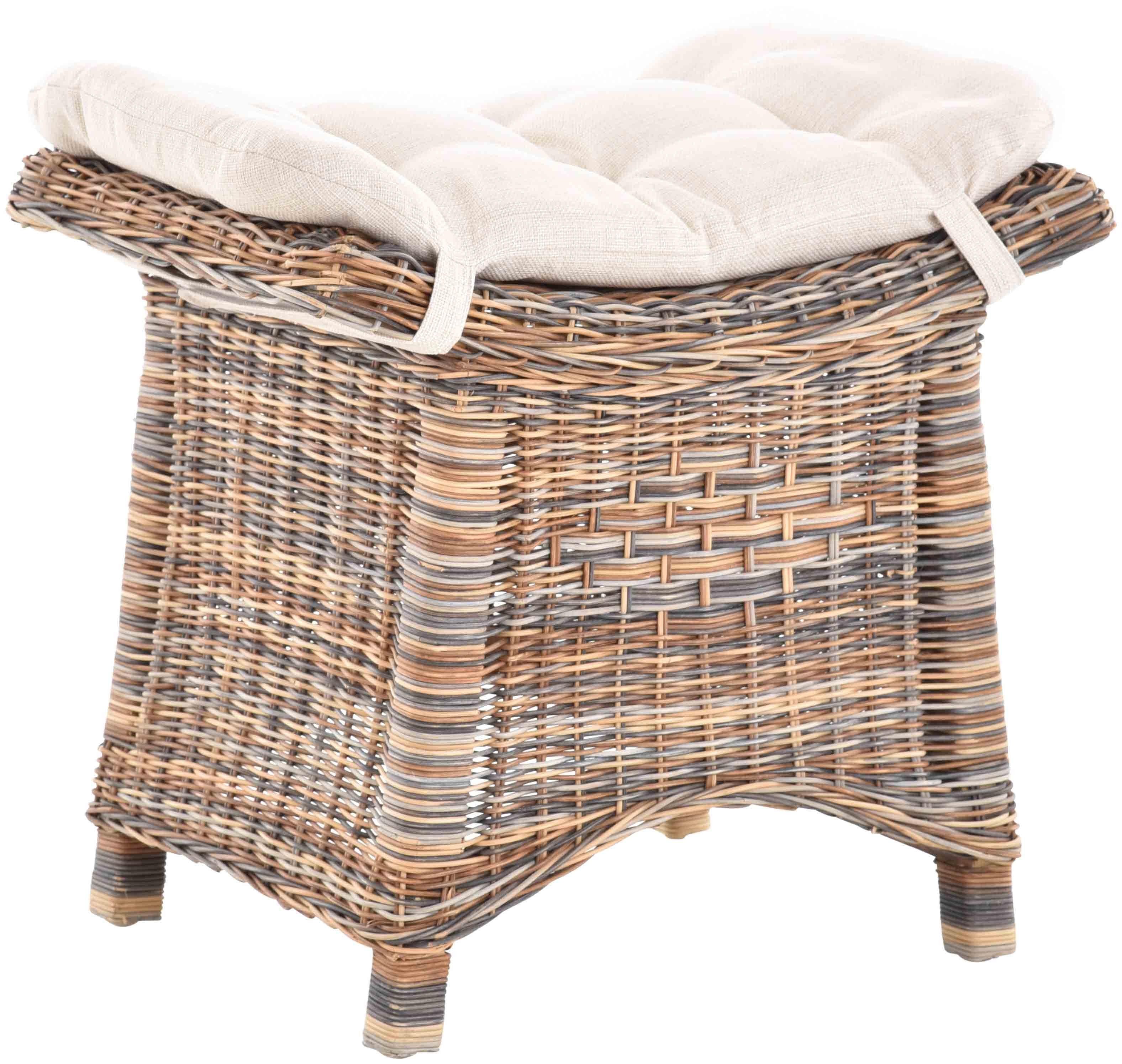 Krines Home Sitzhocker Fußhocker Stabiler Sitz-Hocker/Schemel aus echtem Rattan mit Kissen