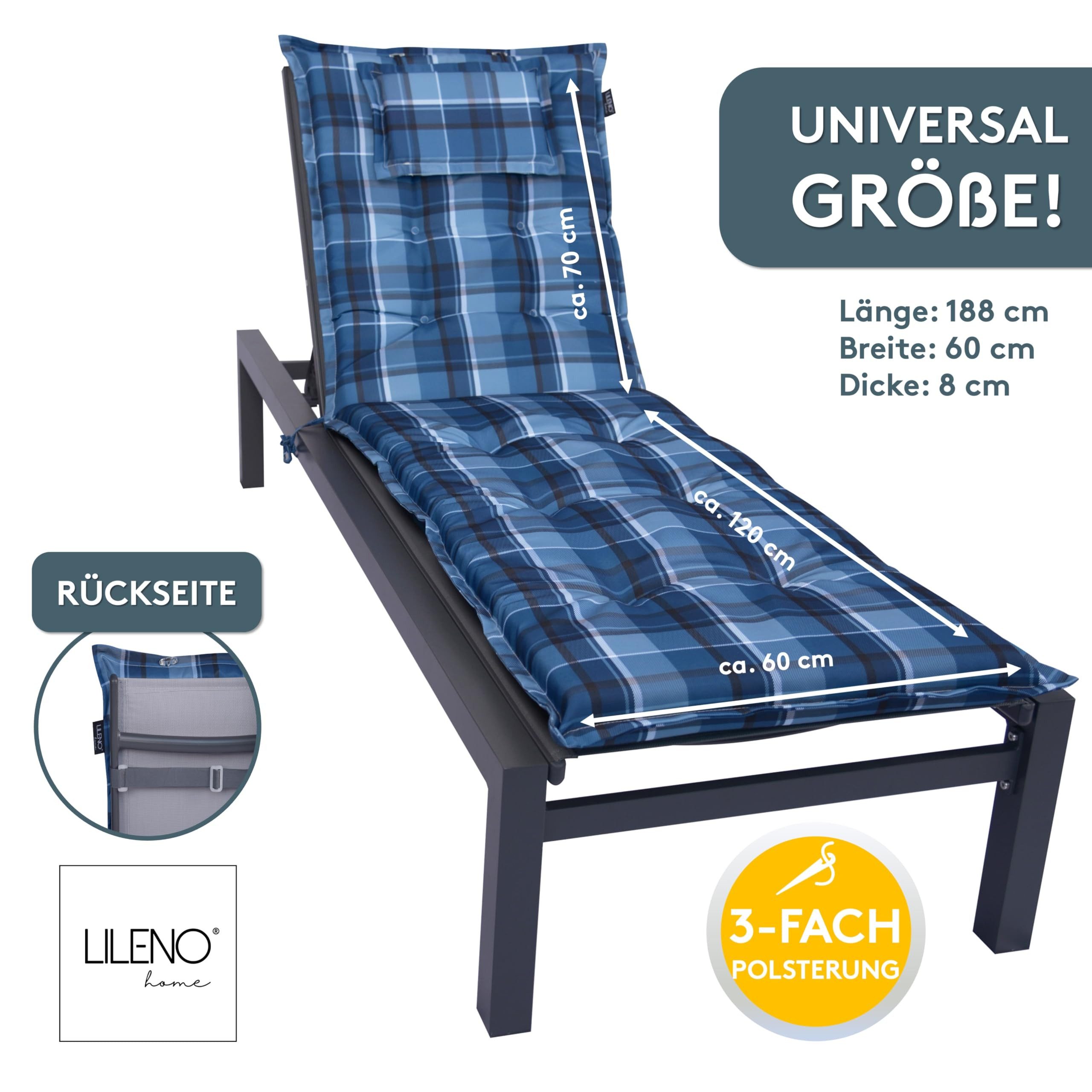 LILENO HOME Liegenauflage perfekt für Strandliegen, Sonnenliege Auflage, Gartenliege Auflage, (1er Set), Polsterauflage Karo Blau, Auflagen für Gartenliegen