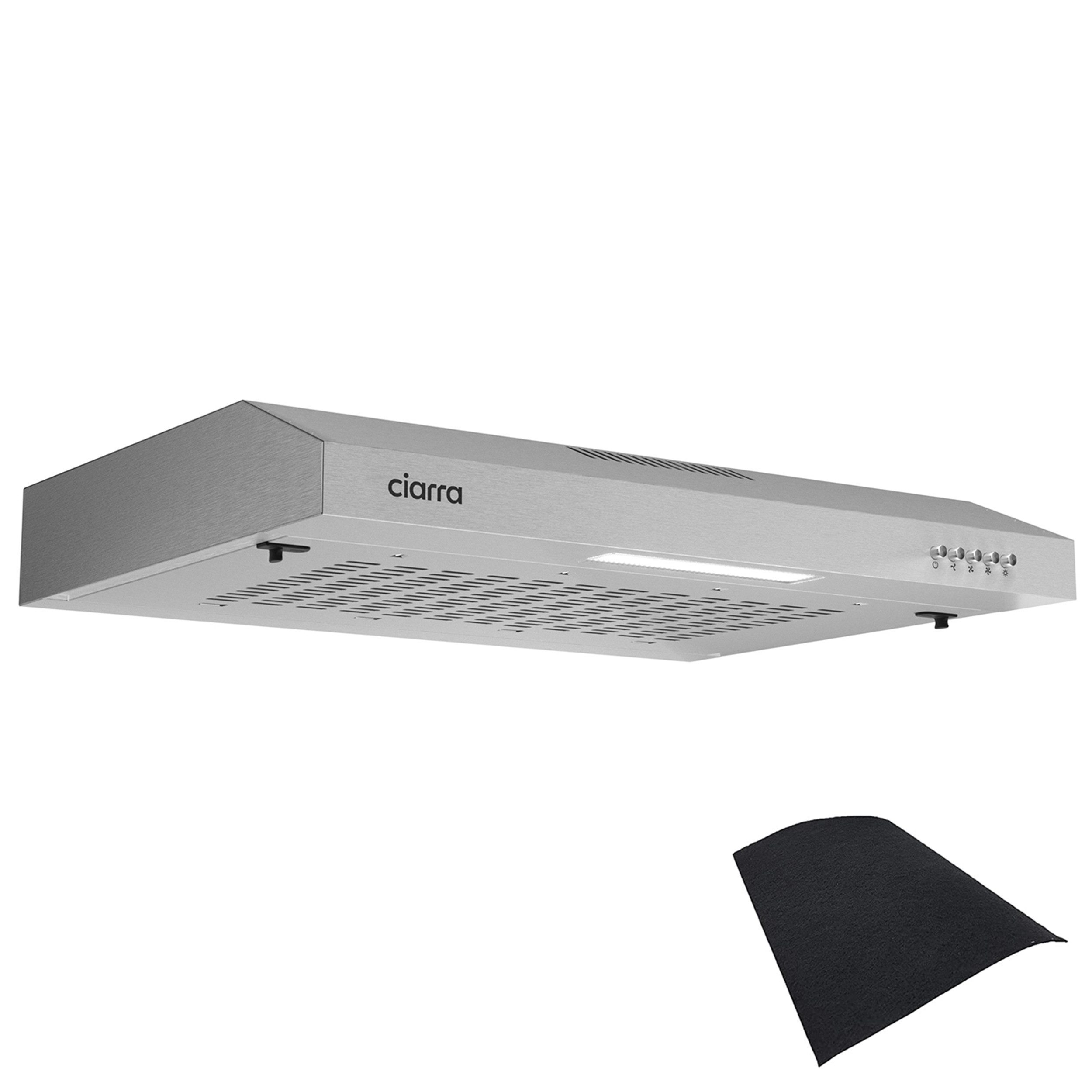 CIARRA Unterbauhaube 60 cm Dunstabzugshaube Abluft & Umluft 3 Stufen LED CBCS6903 für kleine Küchen, Metall Fettilter & Aktivkohlefiltermatte Edelstahl