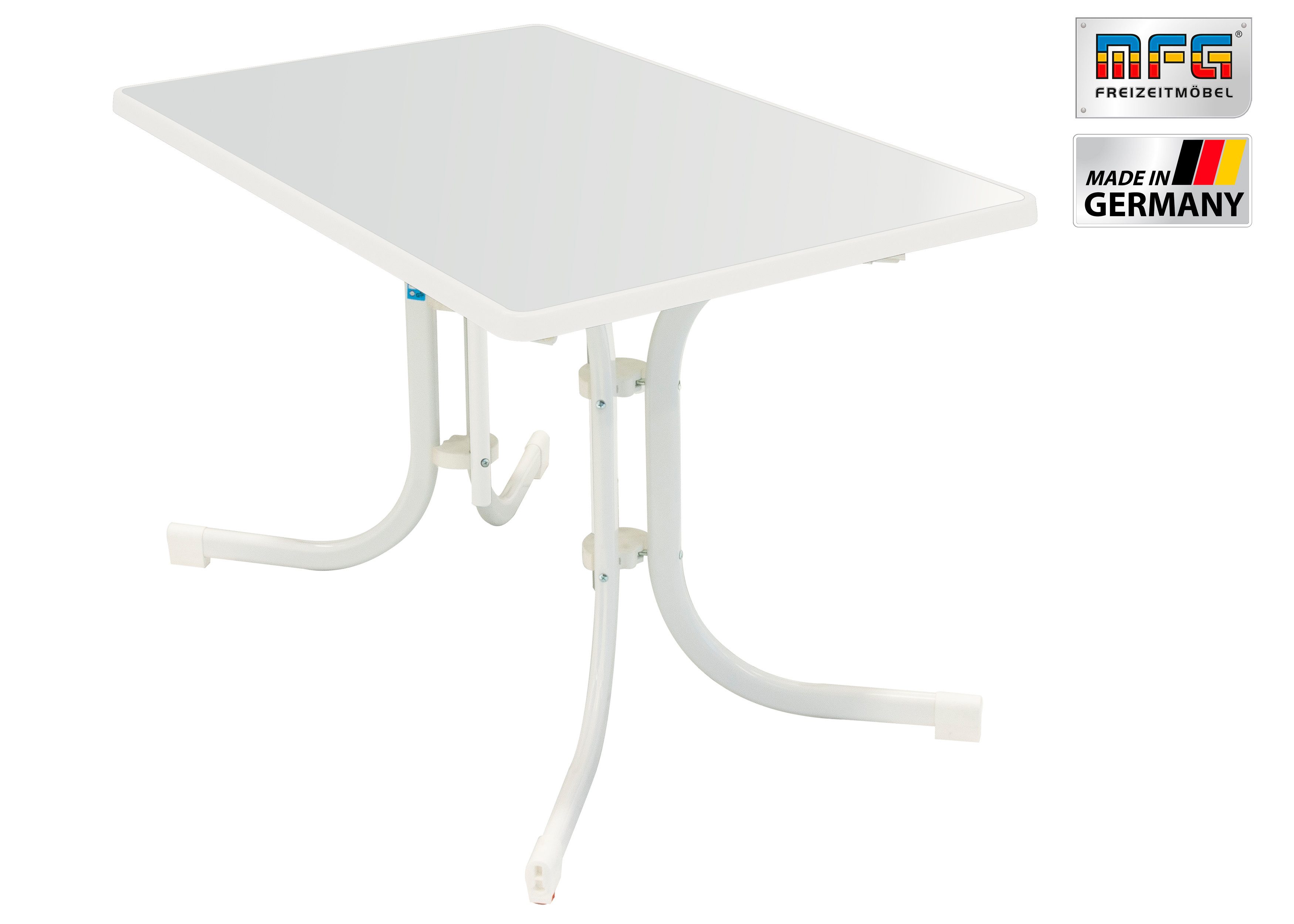 MFG Freizeitmöbel Gartentisch MFG Boulevardklapptisch 110x70 cm, weiß/weiß, Wetterfeste Melamin-Platte mit stoßfester Kante