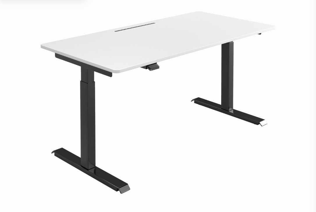 MO Casa Schreibtisch Elektrisch höhenverstellbarer Schreibtisch "MO Five" mit Tischplatte und integriertem Kabeldurchlass - stufenlos verstellbarer Bürotisch (Sitz-Steh Tisch) - nachhaltig in Deutschland gefertigt - ergonomischer Arbeitsplatz, verschiedene Größen und Farben frei wählbar Schwarz | Weiß