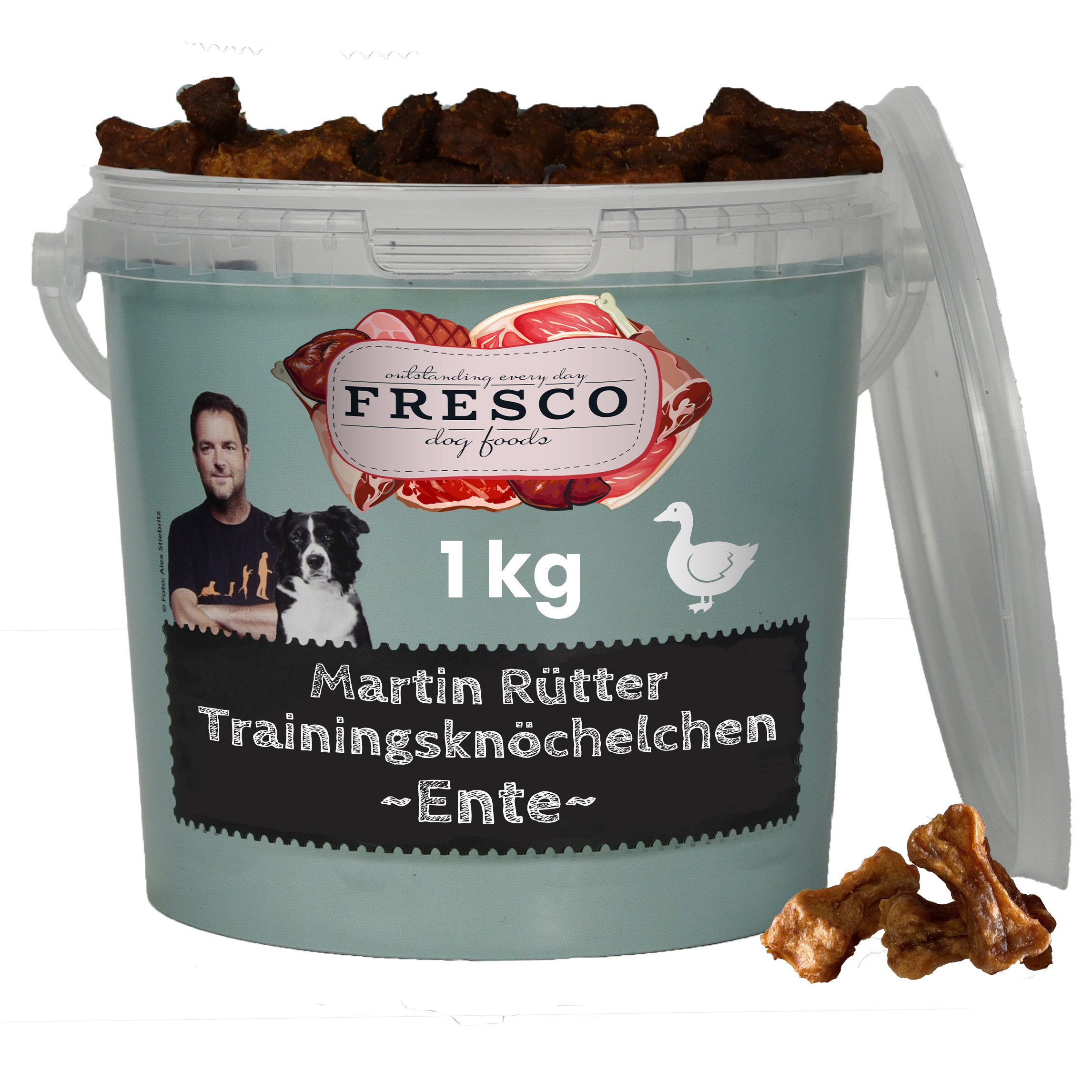 Fresco Dog Martin Rütter Trainingsknöchelchen 1kg Hunde Leckerli, Ente, Snack für: Hunde, Getreidefrei, zuckerfrei, hoher Fleischanteil