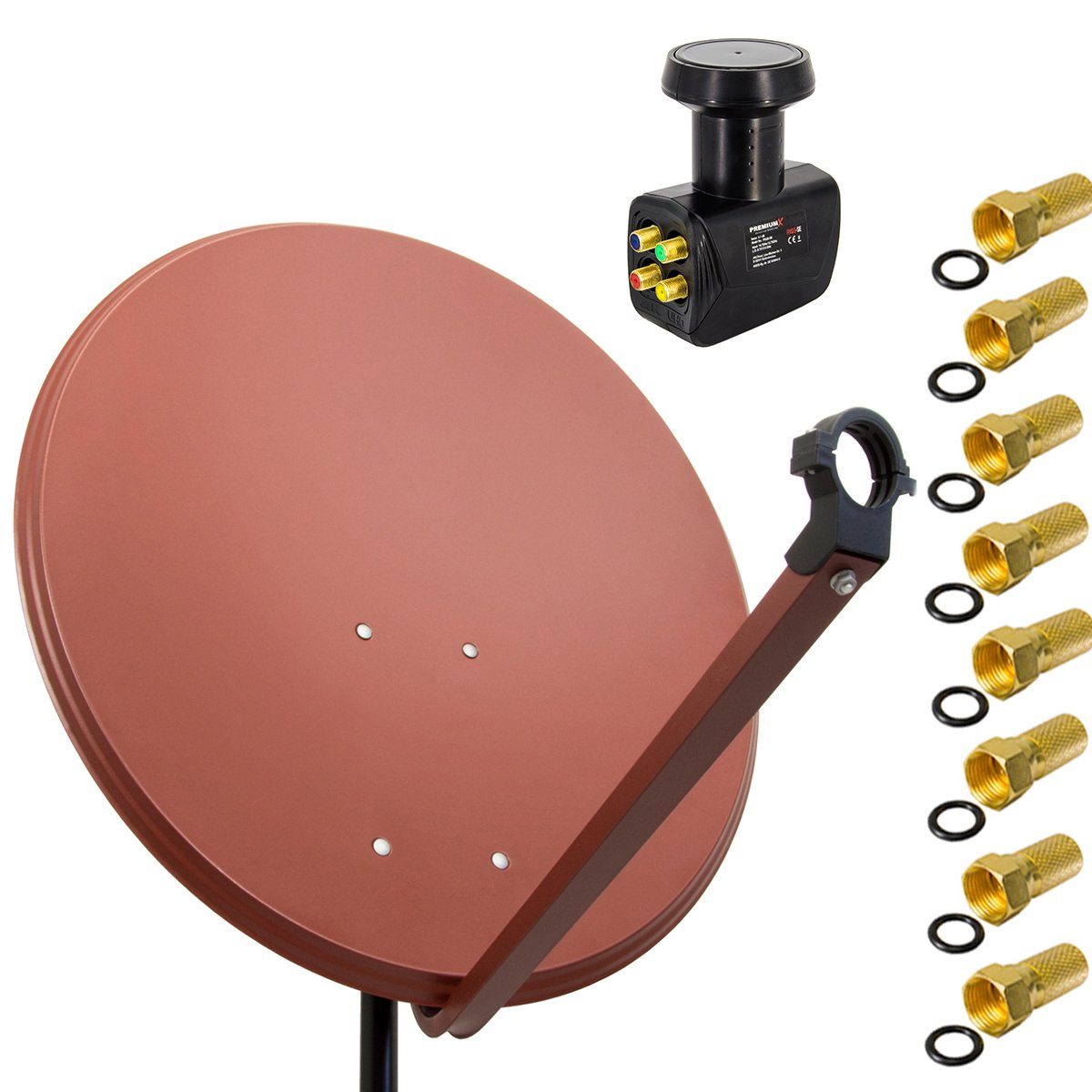 SAT Anlage 100cm Antenne Stahl Ziegelrot Quad LNB 8x F-Stecker SAT-Antenne
