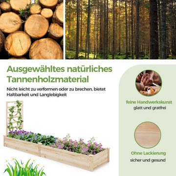 COSTWAY Hochbeet (1 St), mit Rankgitter, Blumenkasten aus Tannenholz, 235x63x102 cm