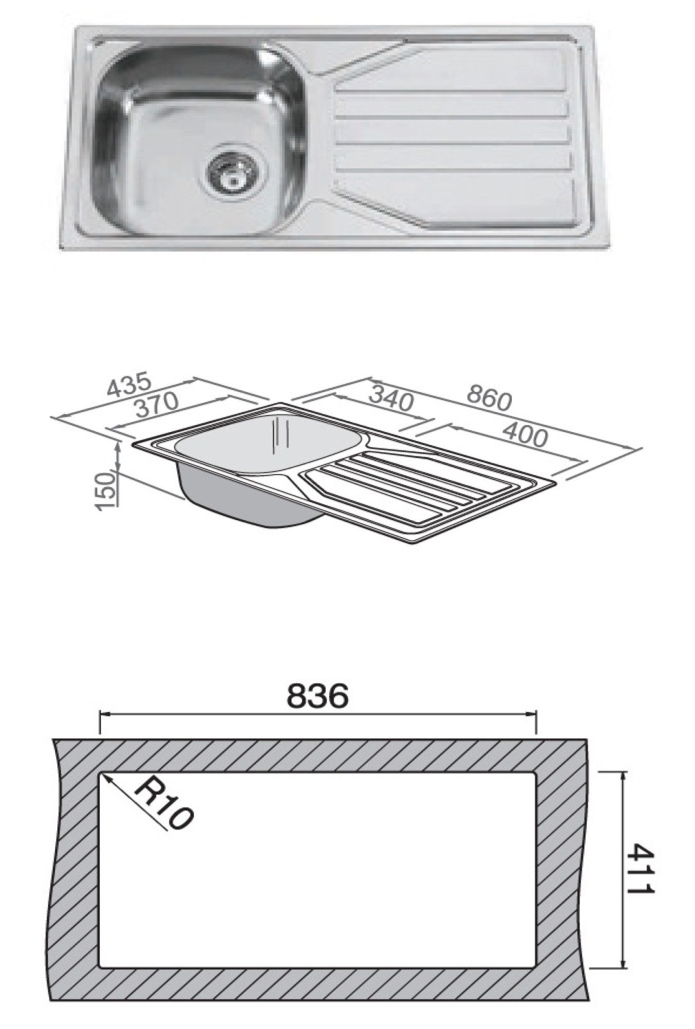 Flex-Well Küchenzeile Küchenzeile mit E-Geräten - 210 cm breit - Weiß Sonoma Eiche – Salerno
