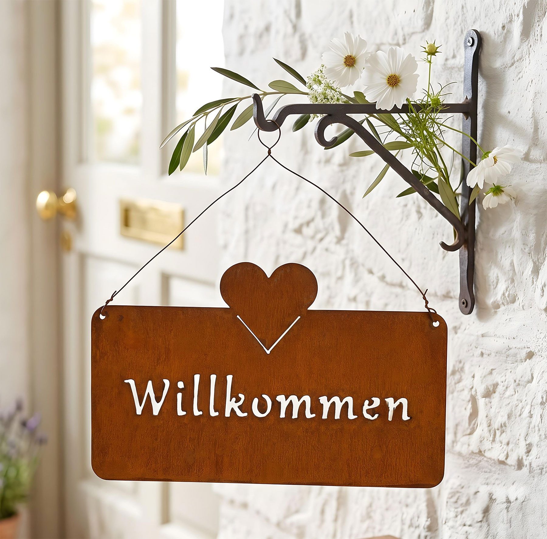 Levandeo® Metallbild, Willkommen Türschild Rost 25x16cm Gartendeko Eisen Gartenschild
