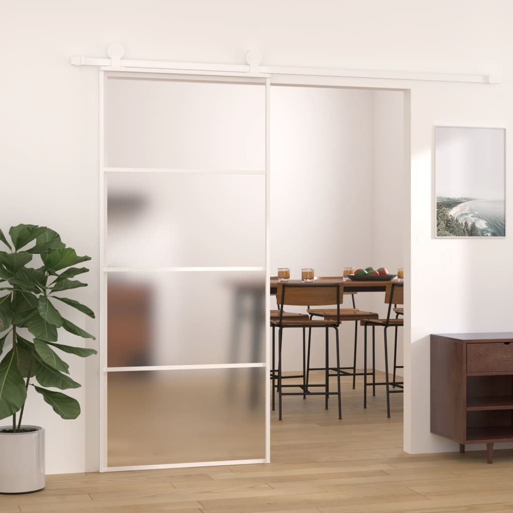 vidaXL Zimmertür 90 x 205 cm Schiebetür ESG-Mattglas und Aluminium 90x205 cm Weiß inkl