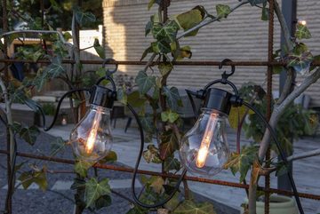 KONSTSMIDE LED-Lichterkette LED Solar Biergartenkette, 10 bernsteinfarbene Dioden, Timer, 10-flammig, Fernbedienbar Dimmbar, 8 Lichtfunktionen, Solarbox über USB aufladbar