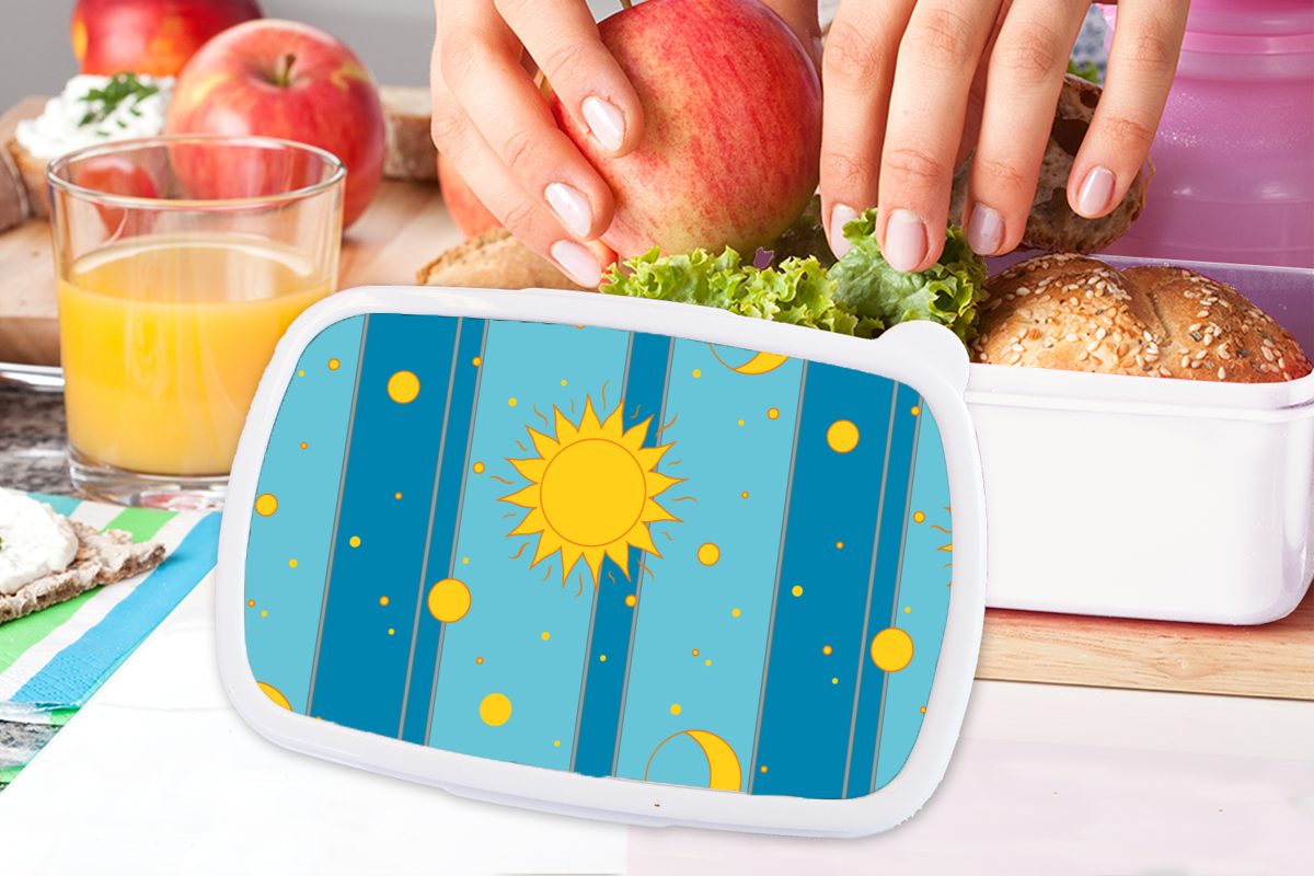 und Design, Erwachsene, MuchoWow weiß für für Brotbox Lunchbox Jungs (2-tlg), und Brotdose, - Mond Mädchen Sonne Kinder Kunststoff, -
