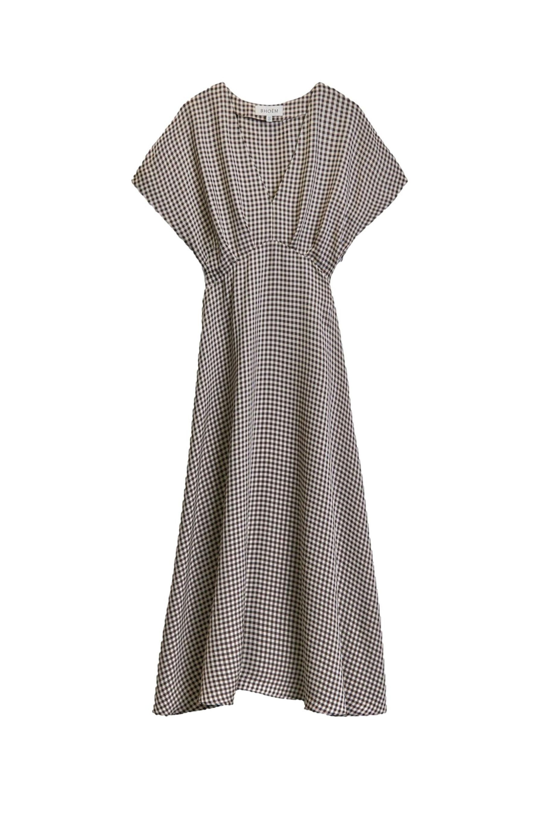 Bhoem Midikleid BHOEM fließendes Kurzarm-Midikleid, Vichykaros (1-tlg)