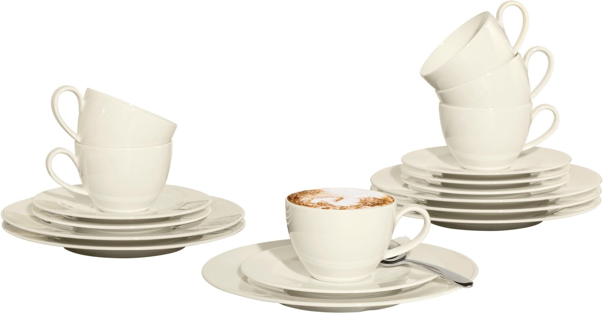 Seltmann Weiden Kaffeeservice Geschirr-Set, Service Zoè (18-tlg), 6 Personen, Porzellan, zeitlose Formensprache, Made in Germany, 18 Teile, für 6 Personen