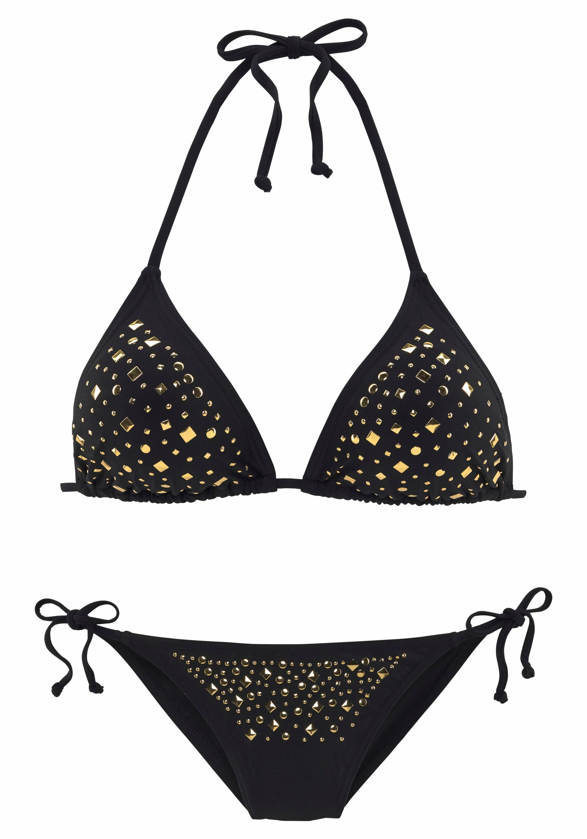 Ziernieten Triangel-Bikini mit schwarz JETTE