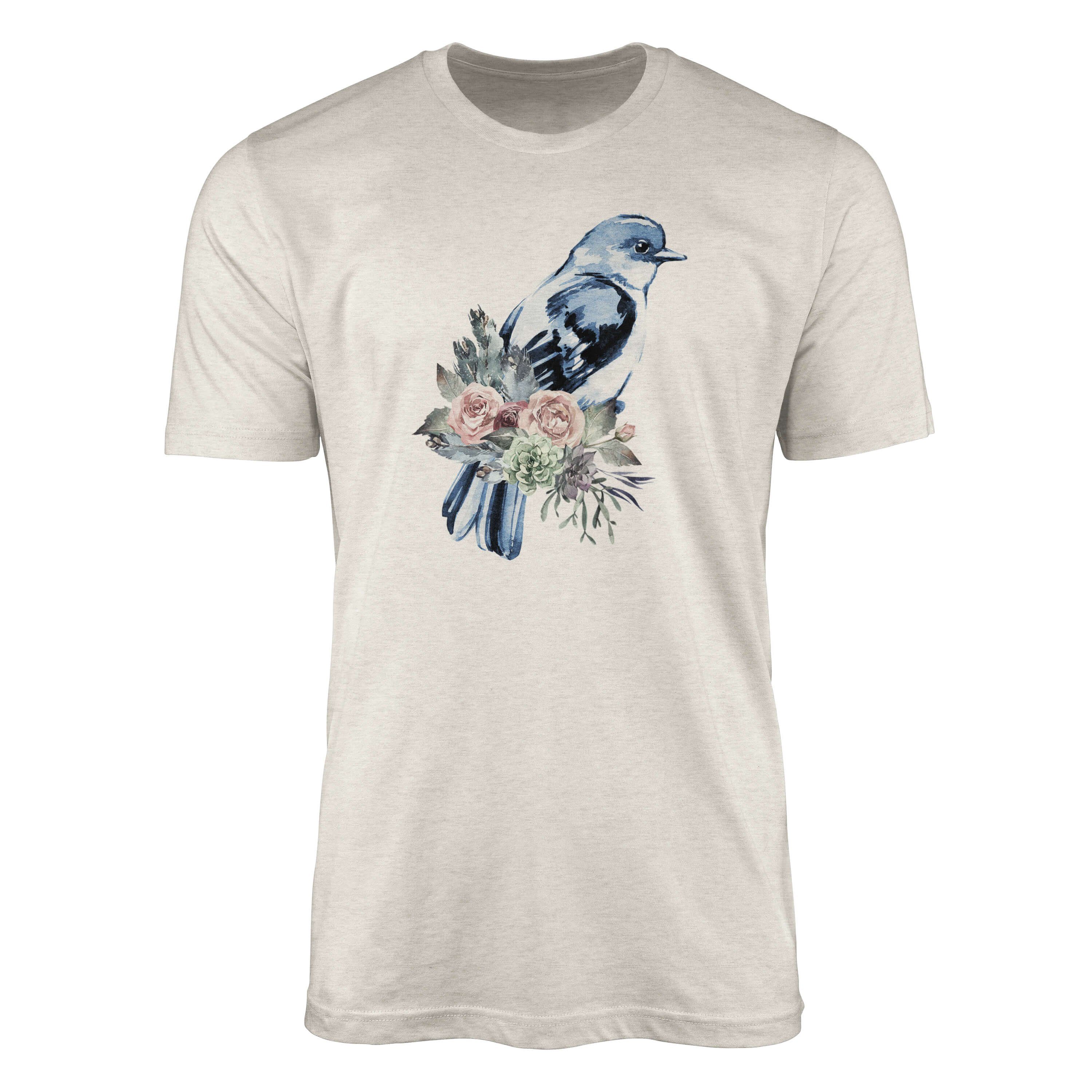 Sinus Art T-Shirt Herren (1-tlg) Shirt Farbe Aquarell T-Shirt Organic Ökomode Motiv Bio-Baumwolle Nachhaltig Sperling
