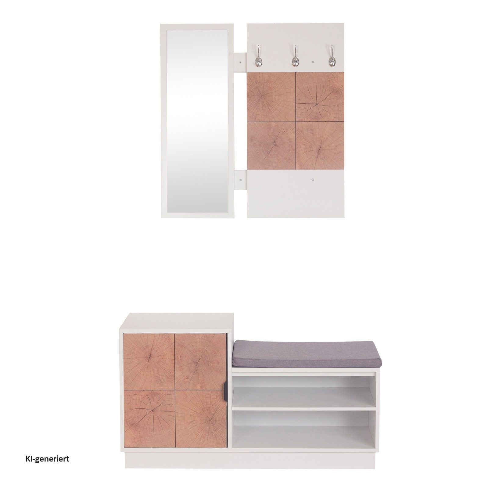 HTI-Living Garderoben-Set Garderobe Dana mit Schuhbank Weiß, (Set, 2-St., 1 Garderobenpaneel mit Spiegel, 1 Schuhbank), Garderobenpaneel Spiegel Schuhregal mit Sitzkissen