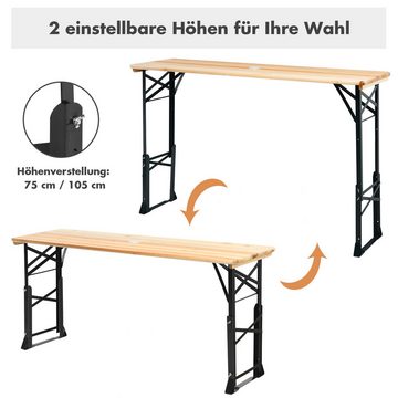 COSTWAY Gartentisch, Biertisch klappbar & höhenverstellbar, Holz & Metall