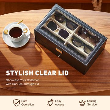 Silberstern Schmucketui Sonnenbrillen-Aufbewahrungsbox, Sammelbox mit 12 Schubladen (1 St), 2-lagige Leder-Sonnenbrillen-Schmuck-Aufbewahrungsbox