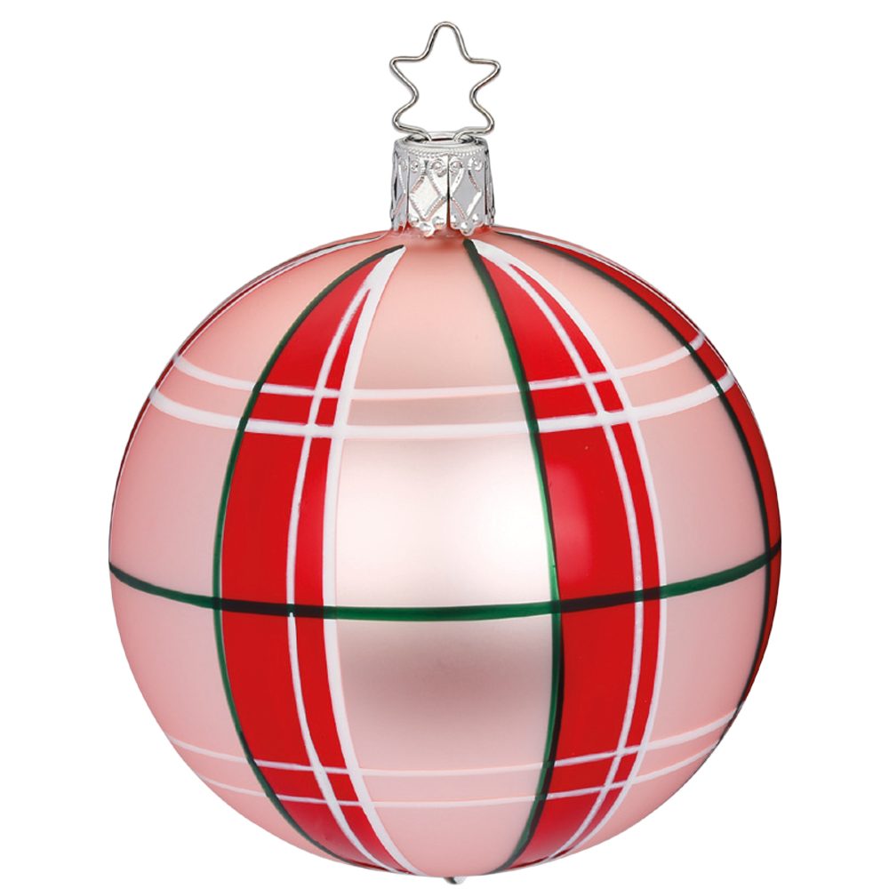 INGE-GLAS® Weihnachtsbaumkugel Christmas Check rose (1 St), mundgeblasen, handbemalt | Weihnachtskugeln