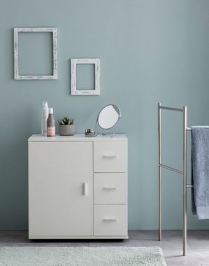 KADIMA DESIGN Badkommode Badezimmerschrank, hoher Stauraum, mattes Weiß, elegante Griffe