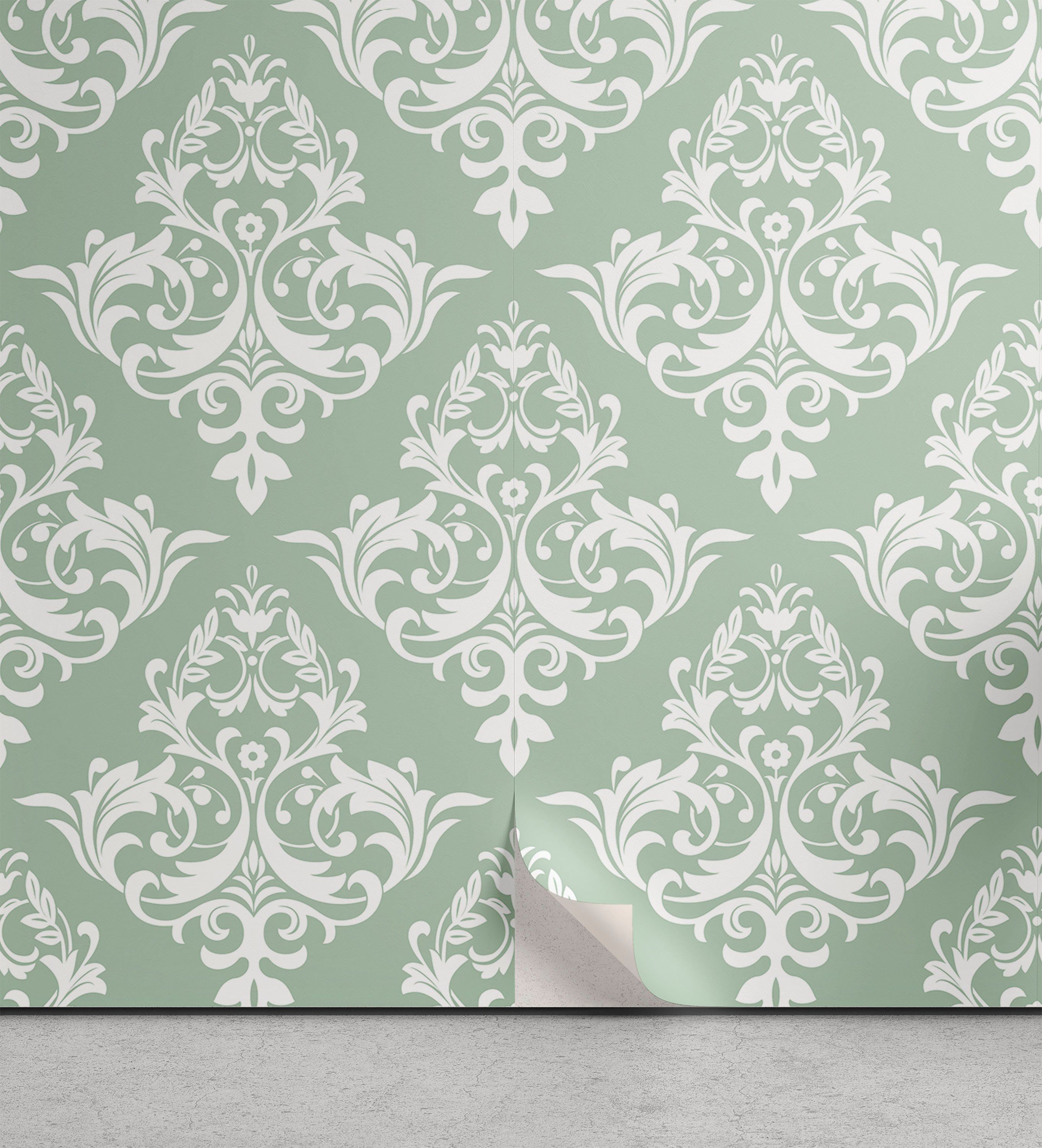 Abakuhaus Vinyltapete selbstklebendes Wohnzimmer Küchenakzent, Damast Floral Ivy Stil Motive Kunst