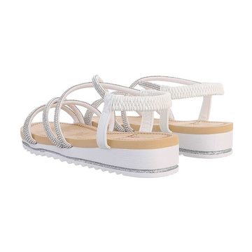 Ital-Design Damen Freizeit Riemchensandalette Keilabsatz/Wedge Keilsandaletten in Weiß