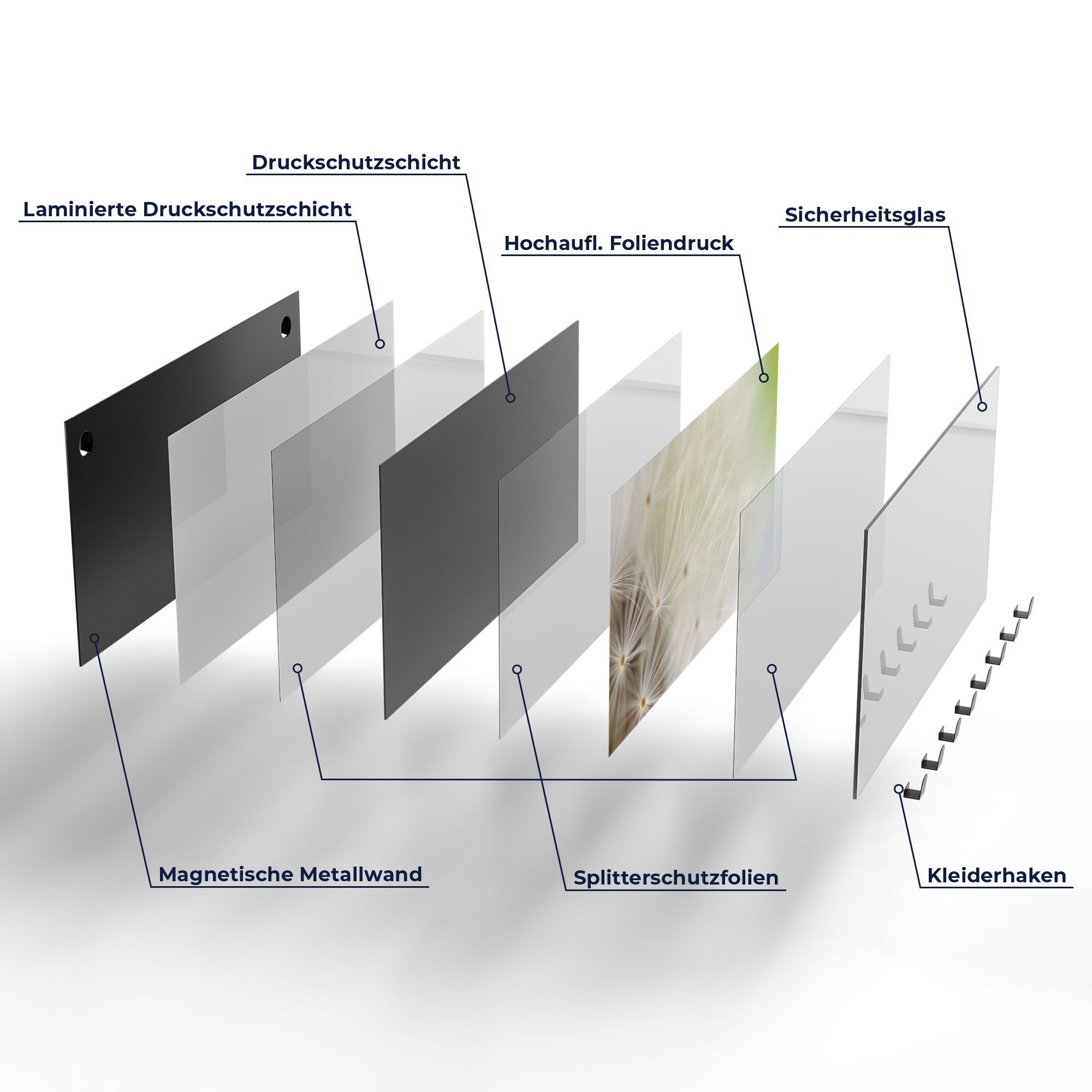 Kleiderhaken ganz nah', Garderobe magnetisch 'Pusteblume beschreibbar Paneel DEQORI Glas