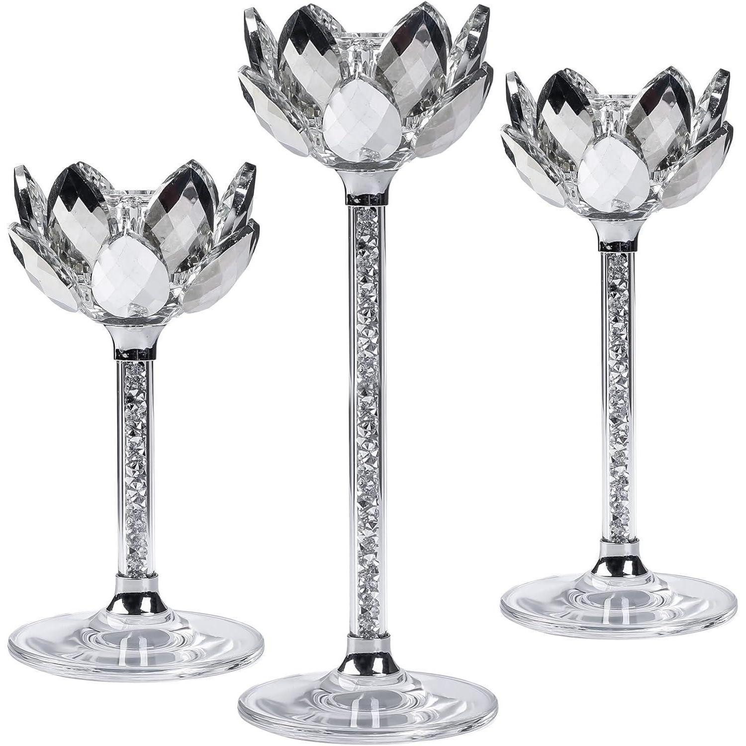 LuxusKollektion Teelichthalter Kristall Lotusblume Kerzenständer 3 Silberne günstig online kaufen