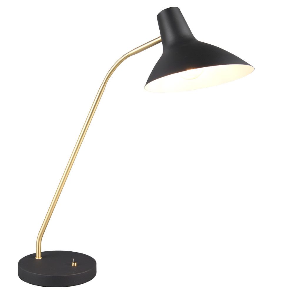 TRIO Leuchten Schreibtischlampe, Leuchtmittel nicht inklusive, Tischlampe Nachttischlampe Flexo verstellbar schwarz gold H 54 cm