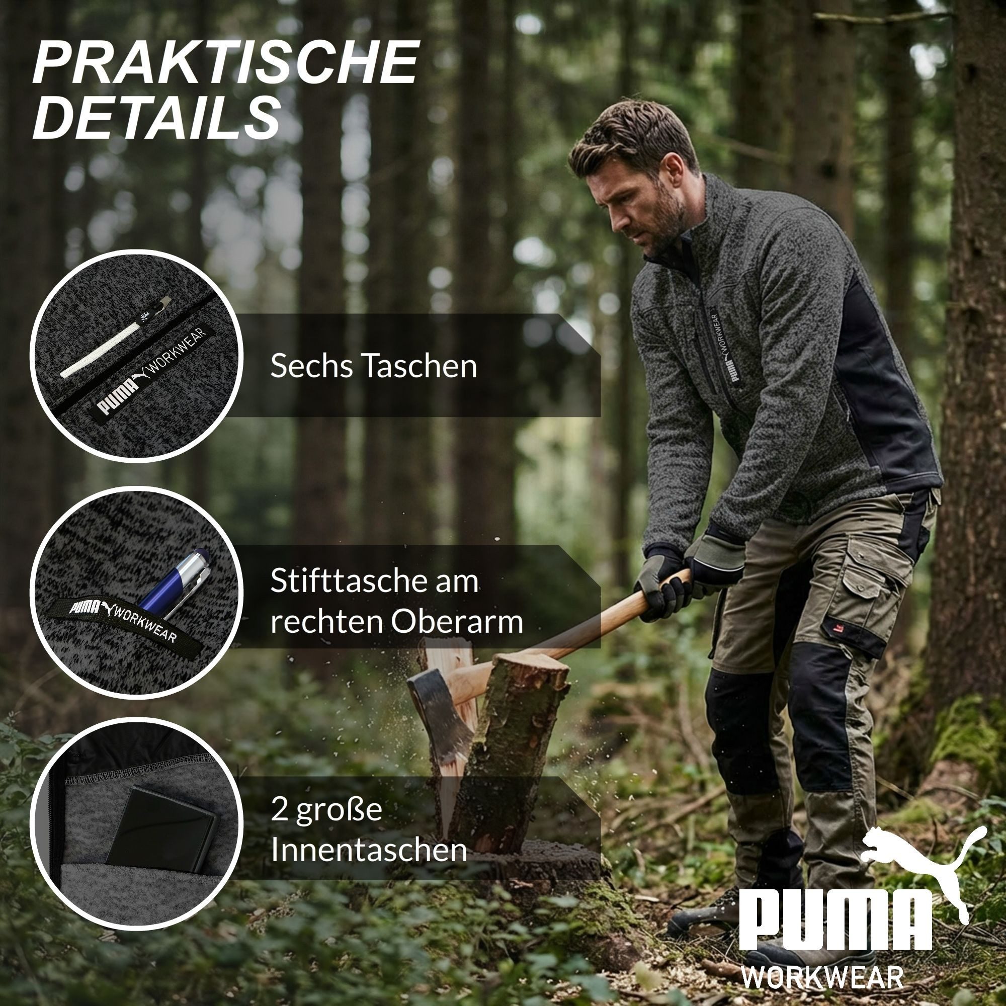 PUMA Workwear Fleecejacke Strickfleecejacke mit Stehkragen, verlängertes Rückenteil – Bild 3 von 5