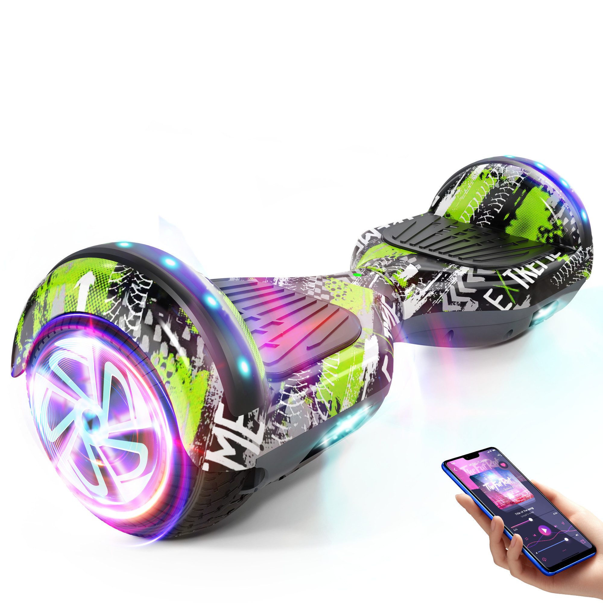SISIGAD Balance Scooter 6,5 Zoll Dualmotorräder, Hoverboard mit LED-Licht, Smart Bluetooth, 10 km/h, Hoverboard mit LED Lichter Bluetooth,Geschenk für Kinder