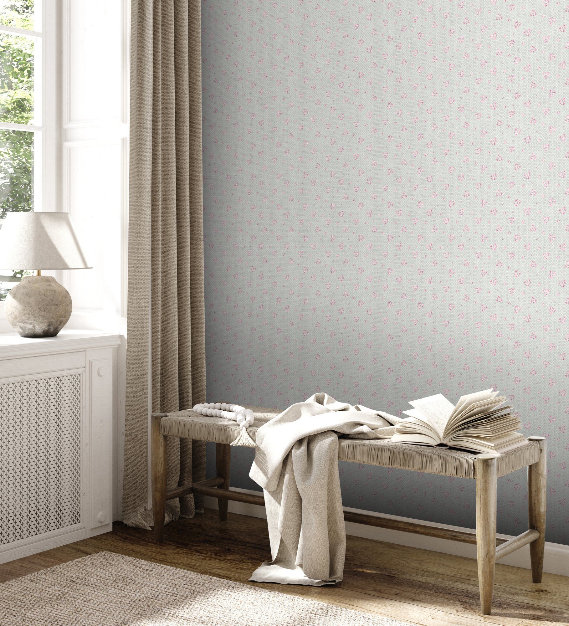 Bricoflor Shabby Chic Tapete mit Rosen Weiß Rosa Ideal für Küche und Schlaf günstig online kaufen
