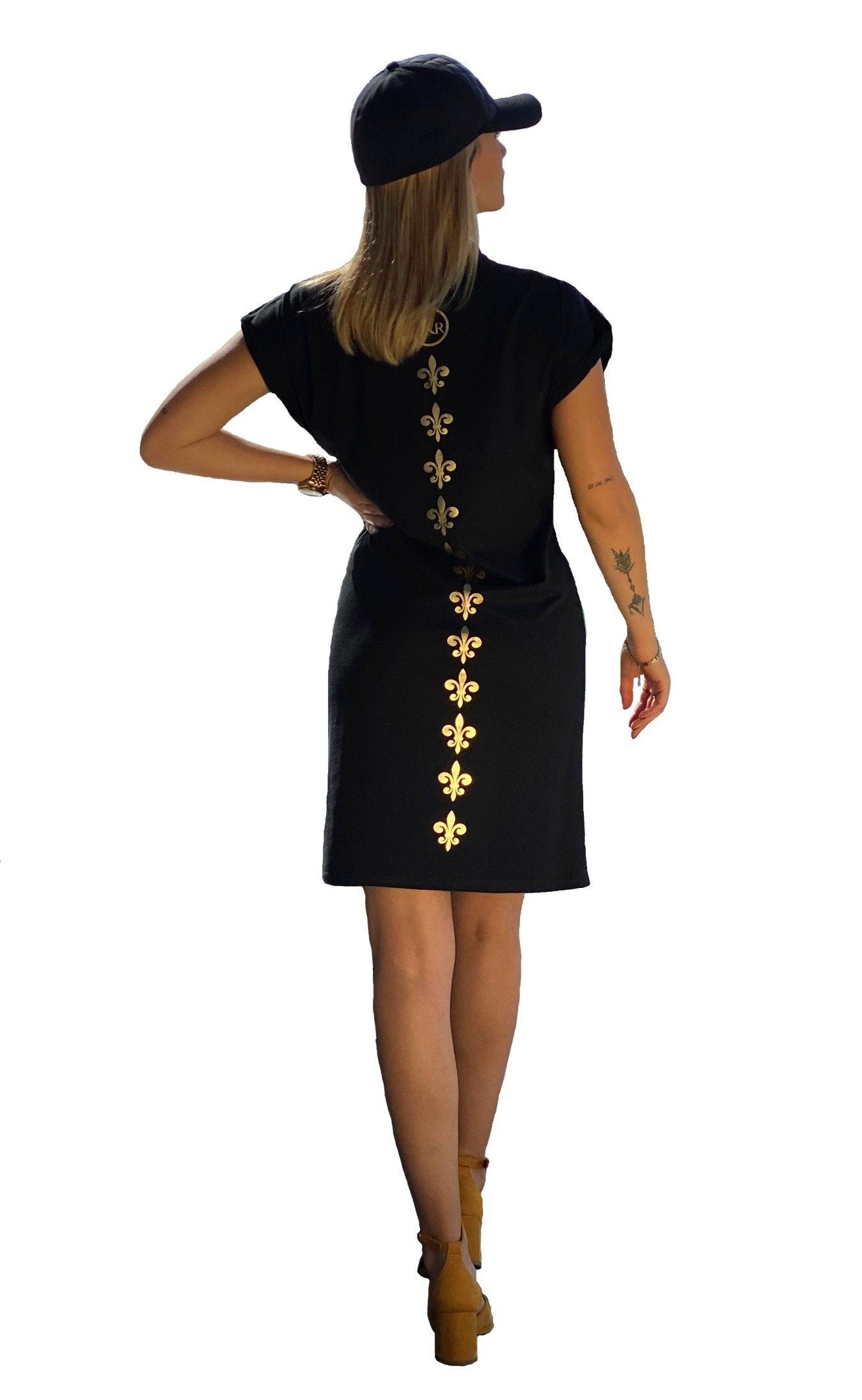 KR-Industries Minikleid Kleid Lilie mit edlem Design, goldene Applikationen