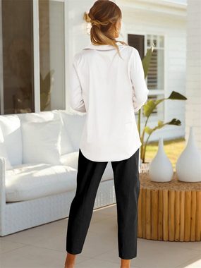 AFAZ New Trading UG Blusentop Damen-Shirt, lockere Strickjacke, Langarm-Top, einfarbig, Revers-Shirt Gestaltete und vielseitige Hemden, die Ihren Charme unterstreichen