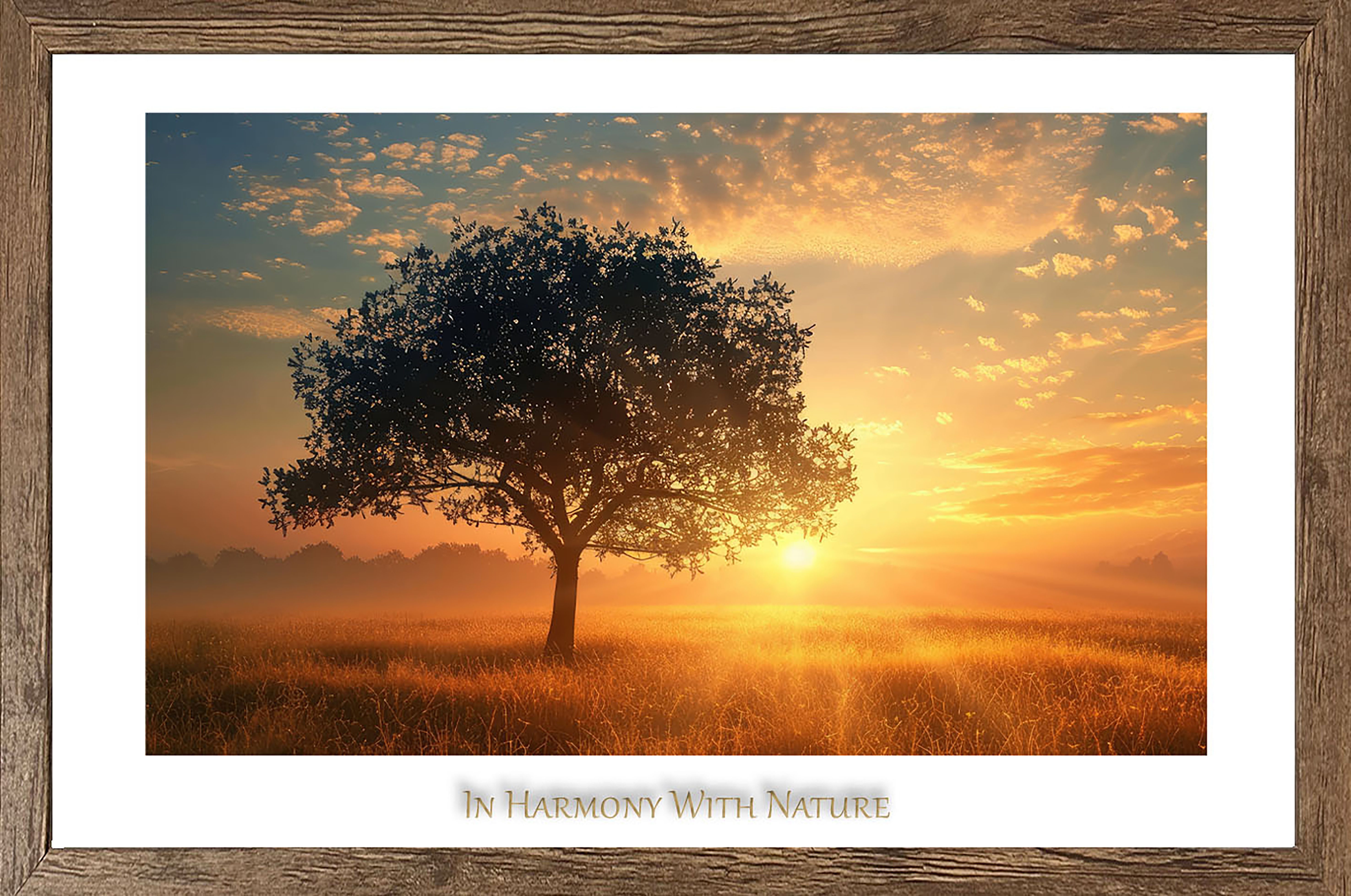 Bönninghoff Bild mit Rahmen, Baum, Felder, Landschaft, Natur, Sonnenaufgang günstig online kaufen