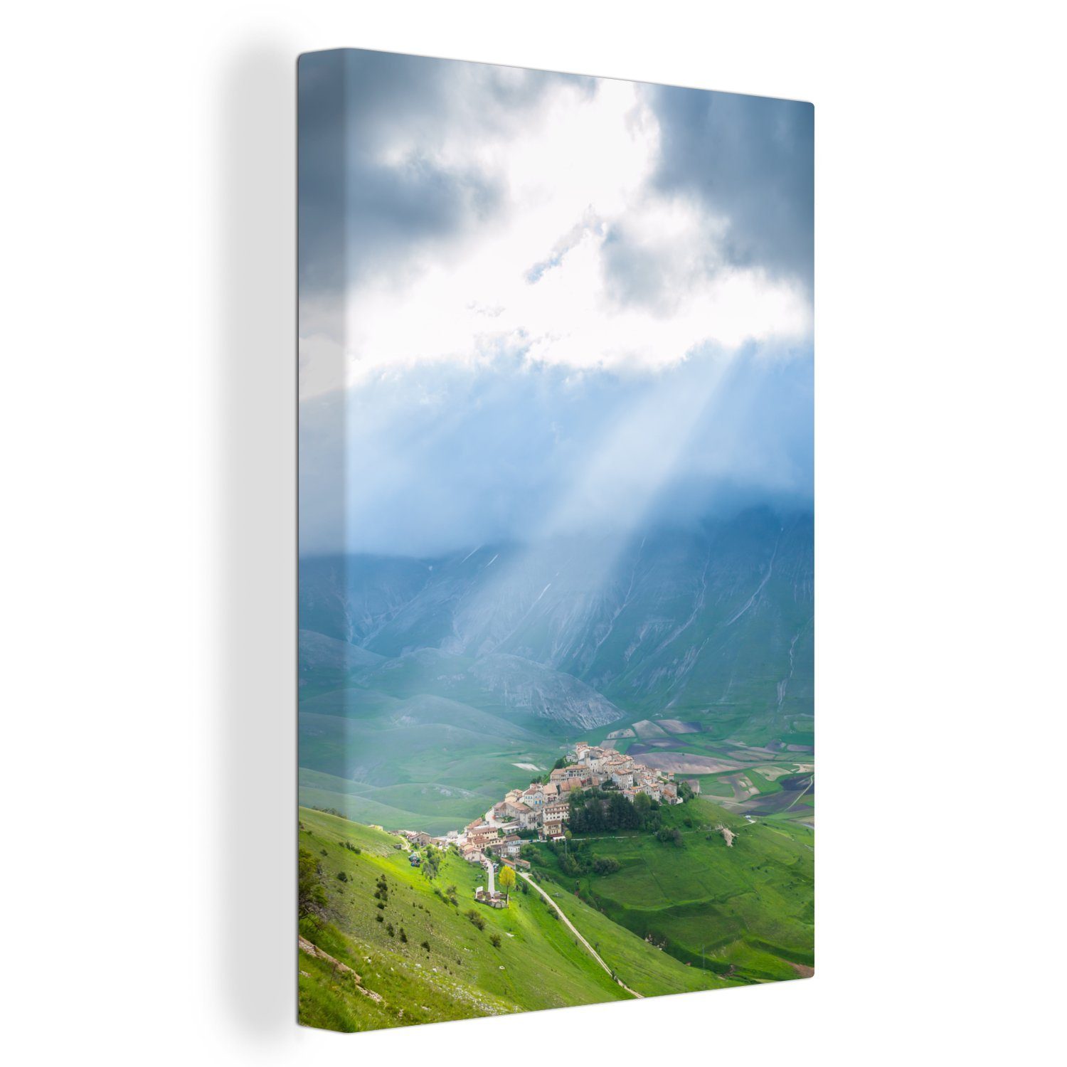OneMillionCanvasses® Leinwandbild Sonnenstrahlen brechen durch die Wolken im Nationalpark Monti, (1 St), Leinwandbild fertig bespannt inkl. Zackenaufhänger, Gemälde, 20x30 cm