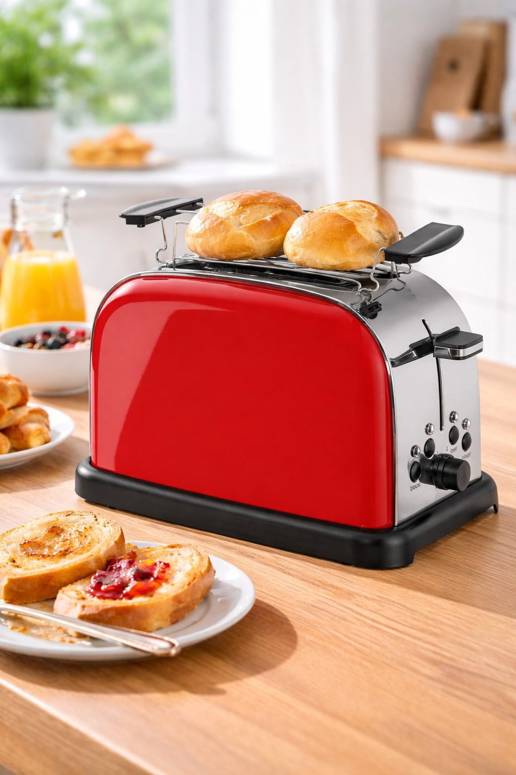 Cilio 2-in-1-Toaster Cilio 2'er Toaster RETRO Toastautomat Brötchenaufsatz Auftaufunktion, 2 kurze Schlitze
