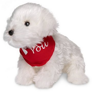 Uni-Toys Kuscheltier Malteser Hund mit Halstuch "I Love You" - 26 cm (Länge) - Plüschtier, zu 100 % recyceltes Füllmaterial