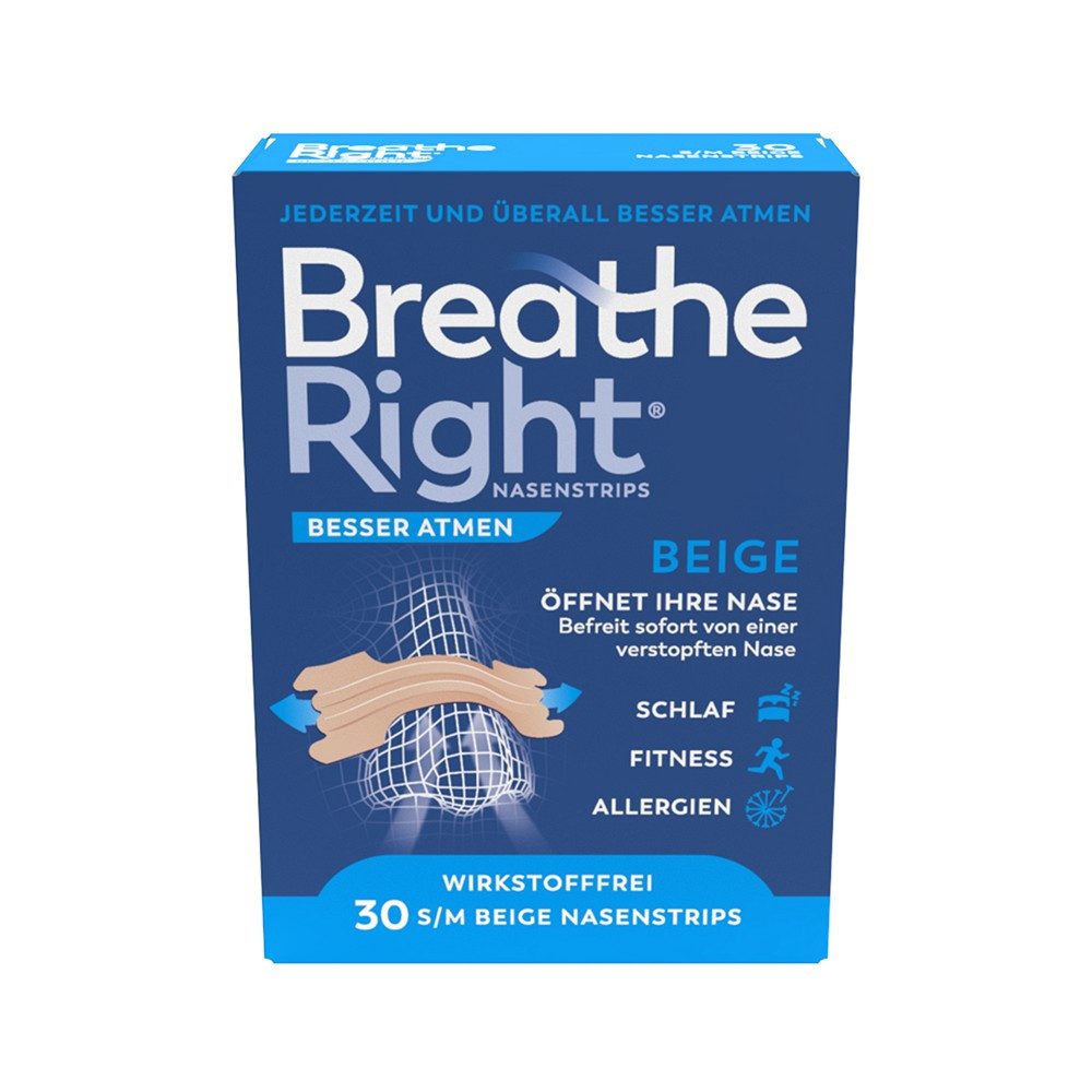 Besser Atmen Breathe Right® Nasenpflaster Nasenstrip beige (1x30St, 30 St), öffnen die Nase für ein leichteres Atmen