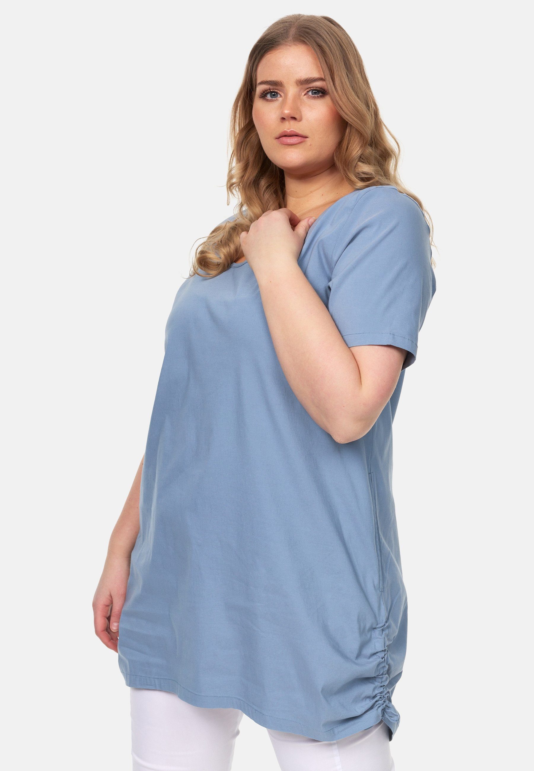 Tunikashirt Kekoo Raffung Shirt A-Linie 'Flora' Blau mit seitlicher Tunika