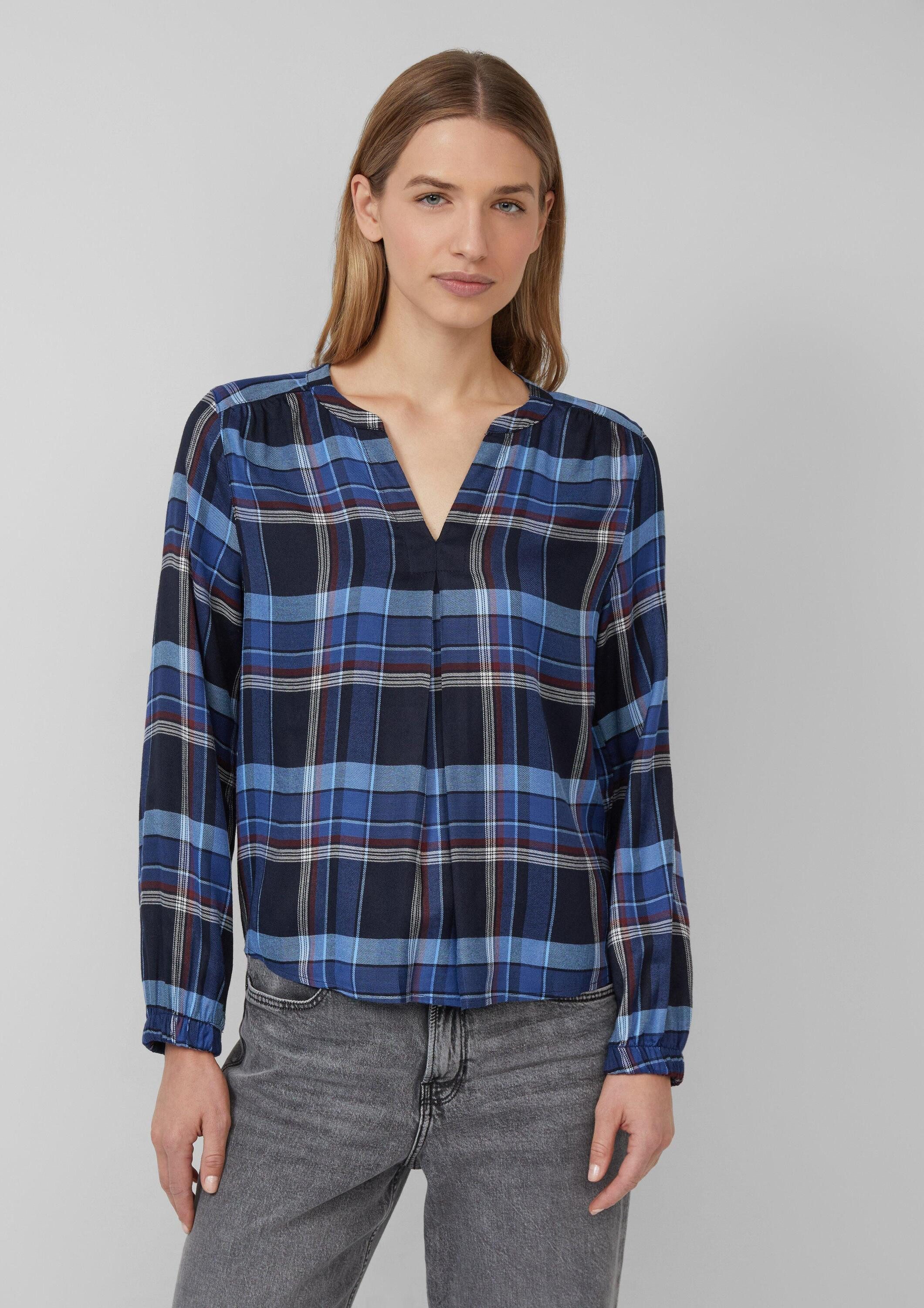 s.Oliver Langarmbluse Bluse Karo-Bluse mit Faltendetail und elastischen Ärm günstig online kaufen