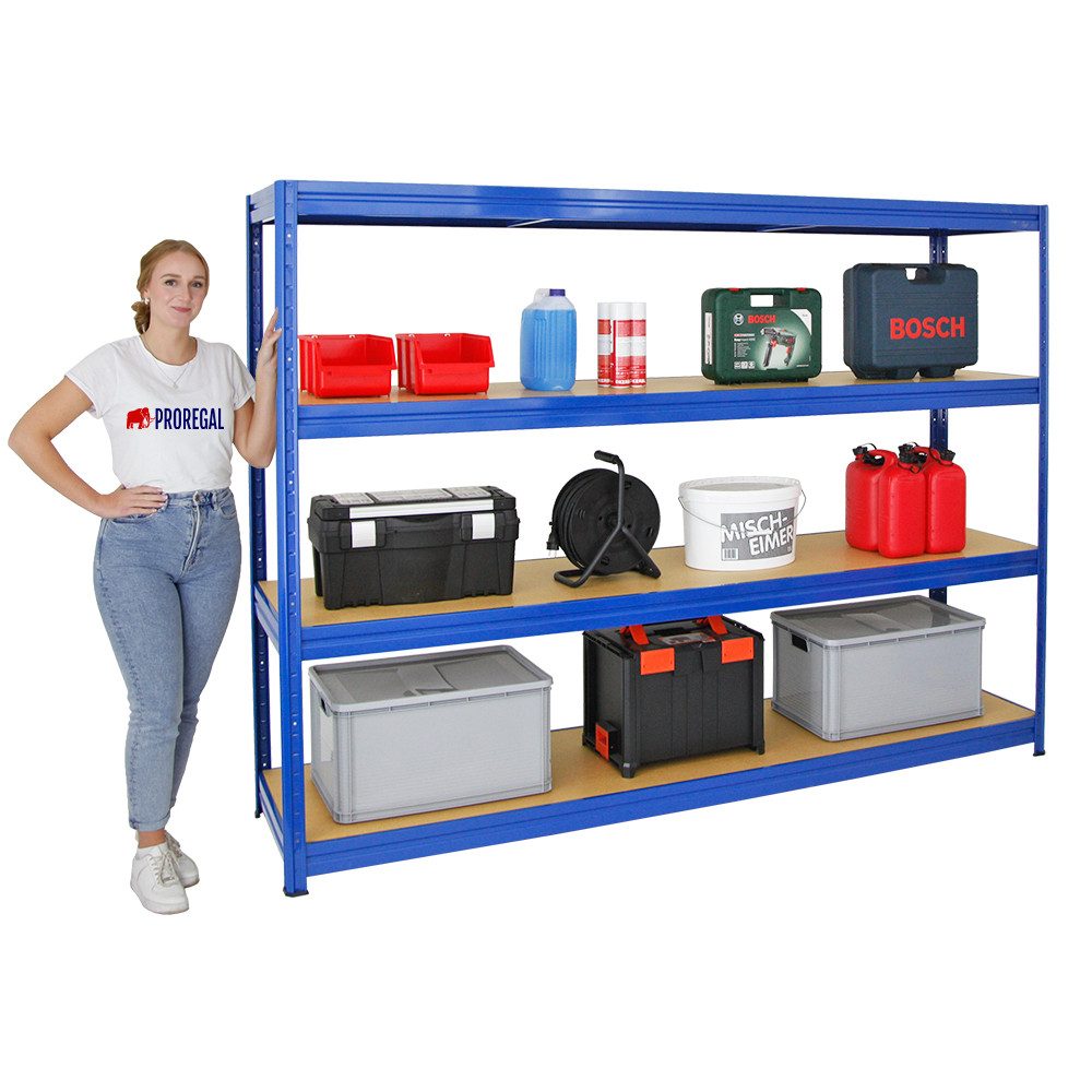 PROREGAL® Schwerlastregal Robustes Steckregal Lastenregal DINO mit 4 stabilen Fachböden, 4 Ebenen Steckmontage ohne Werkzeug hohe Belastbarkeit