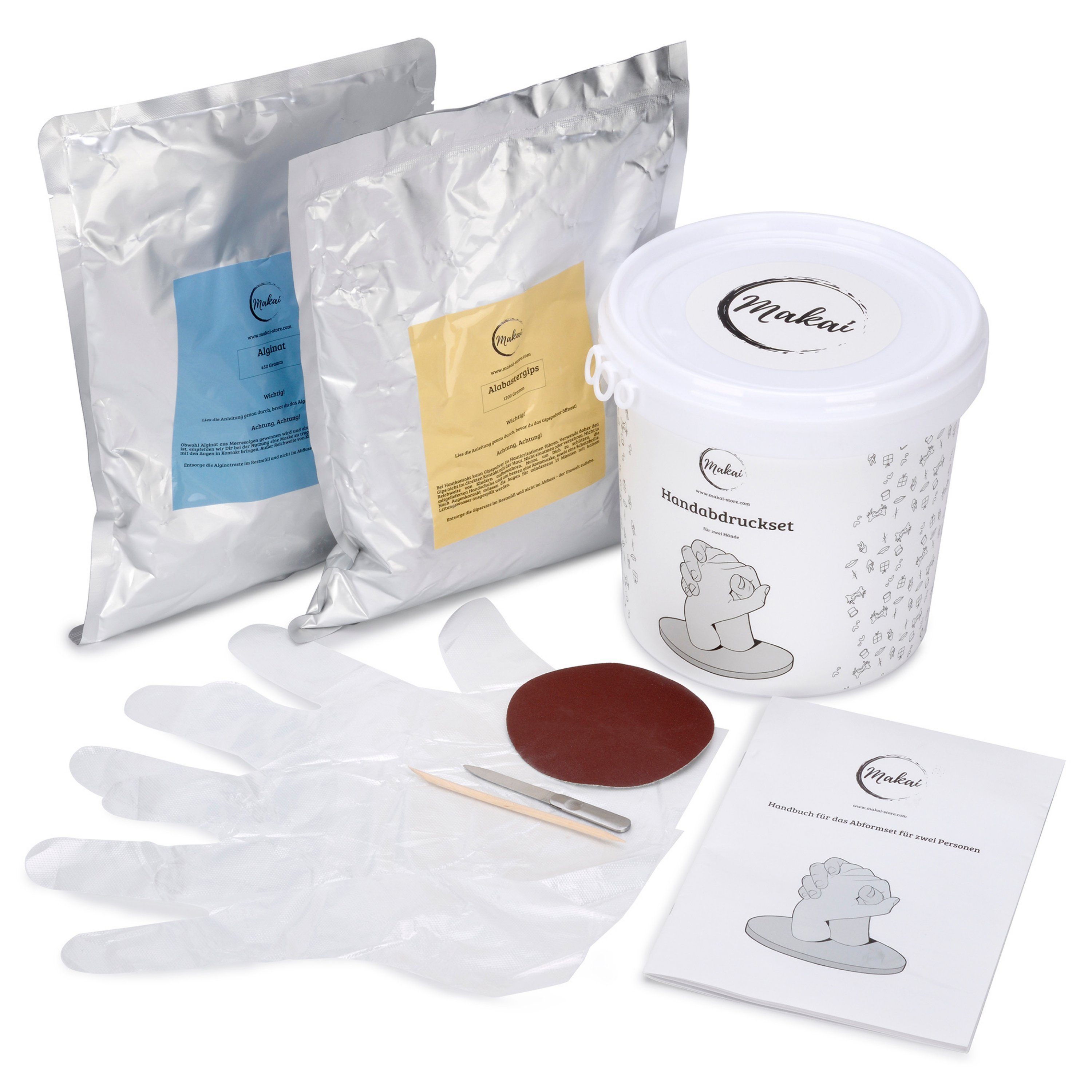 Makai Bastelnaturmaterial Handabformset mit Videoanleitung 3D Abformset Gipsabdruck, (9-tlg), Geschenk für Paare und Familie aus feinstem Alginat und Alabastergips