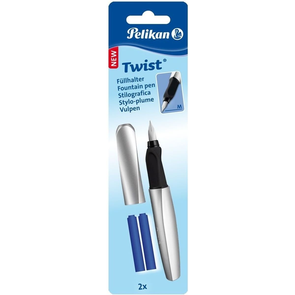 Pelikan Füllhalter Füllhalter P457M/B M silber inkl. 2 Patronen Packung mit 8 Stück