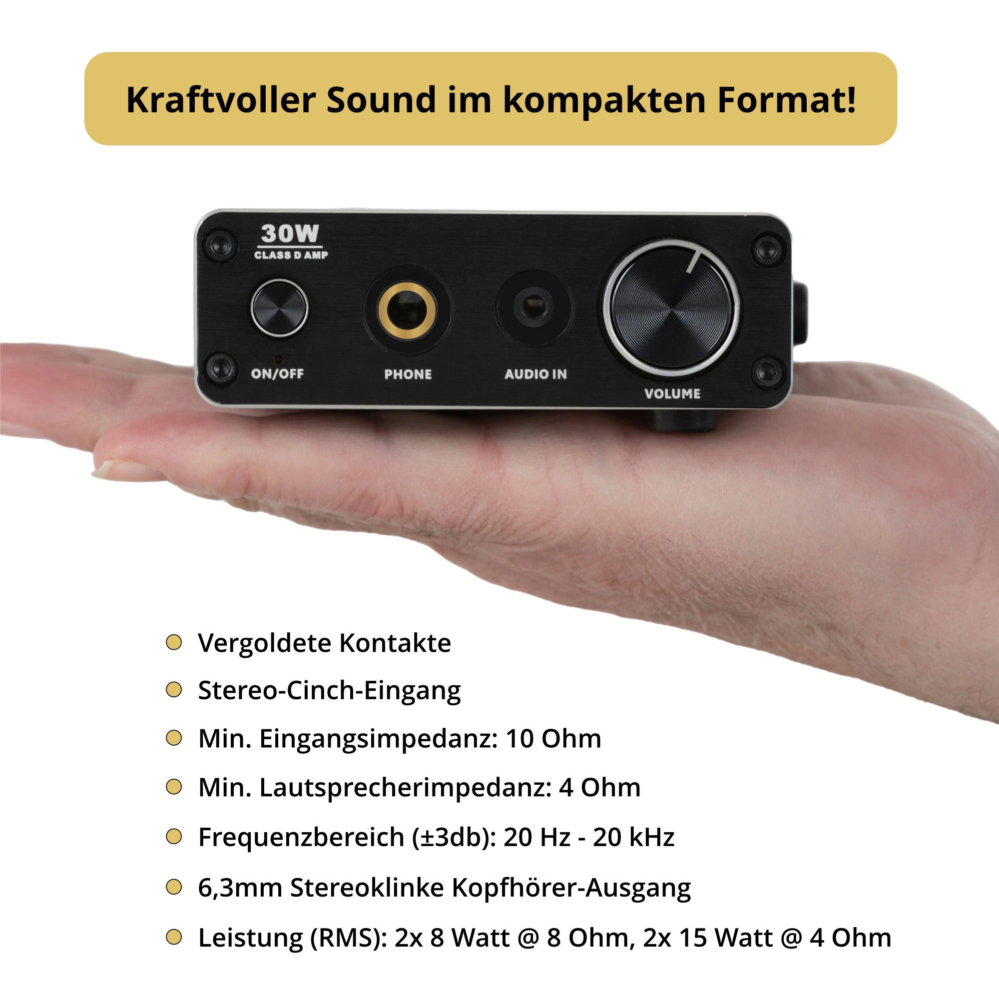 Pronomic MAMP-215 Mini-HiFi-Verstärker 30 Watt Audioverstärker (Anzahl Kanäle: 1, 30 W, ultrakompakter Stereo-Verstärker)