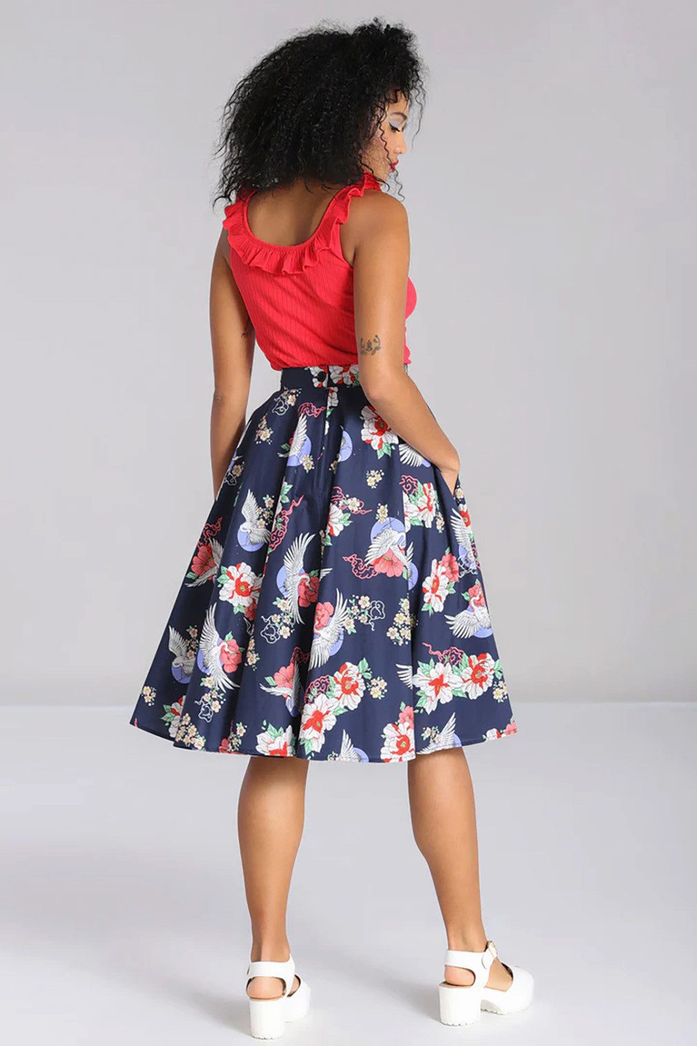 Hell Bunny A-Linien-Rock Misa 50's Swing Skirt Asiatischer Blumenmuster Vintage Tellerrock – Bild 5 von 5