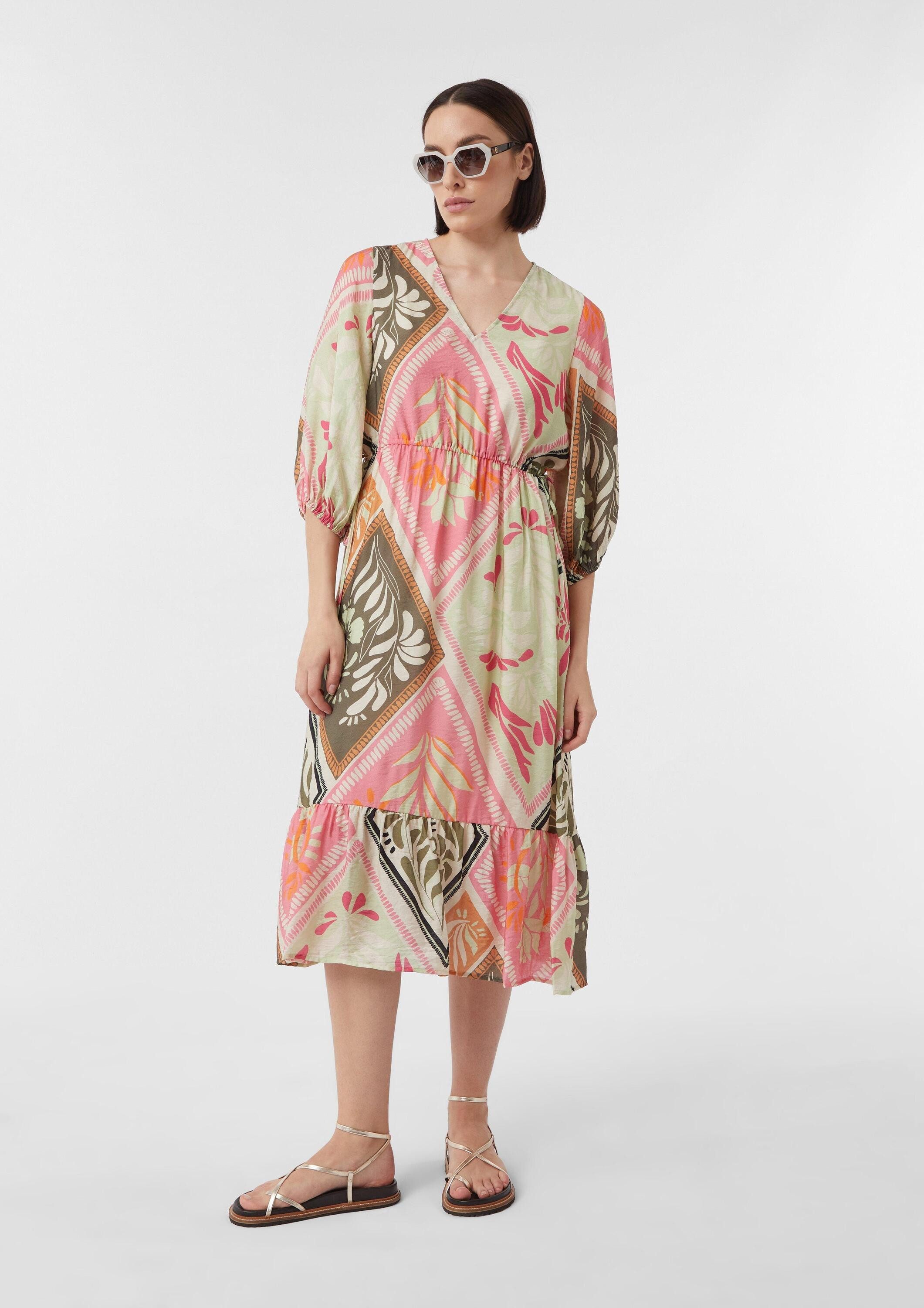 comma Midikleid Kleid Fließendes Kleid aus Viskosemix mit Unterkleid