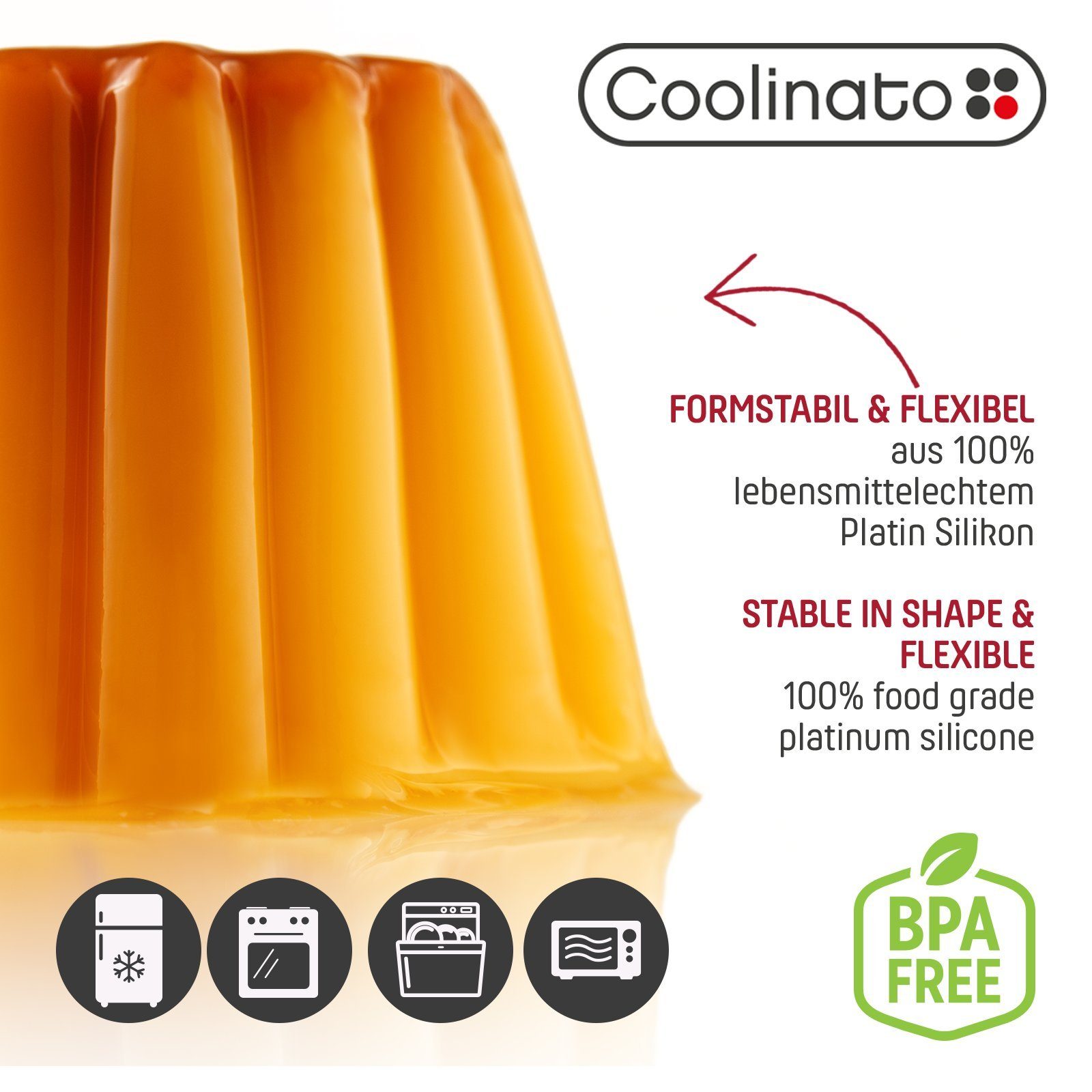 Coolinato Backform Coolinato Silikon Dessert Backformen Set 4tlg. ROT, inkl. Rezepte – Bild 5 von 5