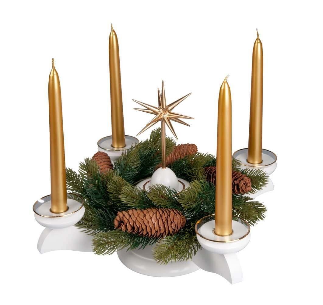 Albin Preissler Adventsleuchter, AP201-064WK 4250770403600 Adventsleuchter  mit Weihnachtsstern und Tannenkranz