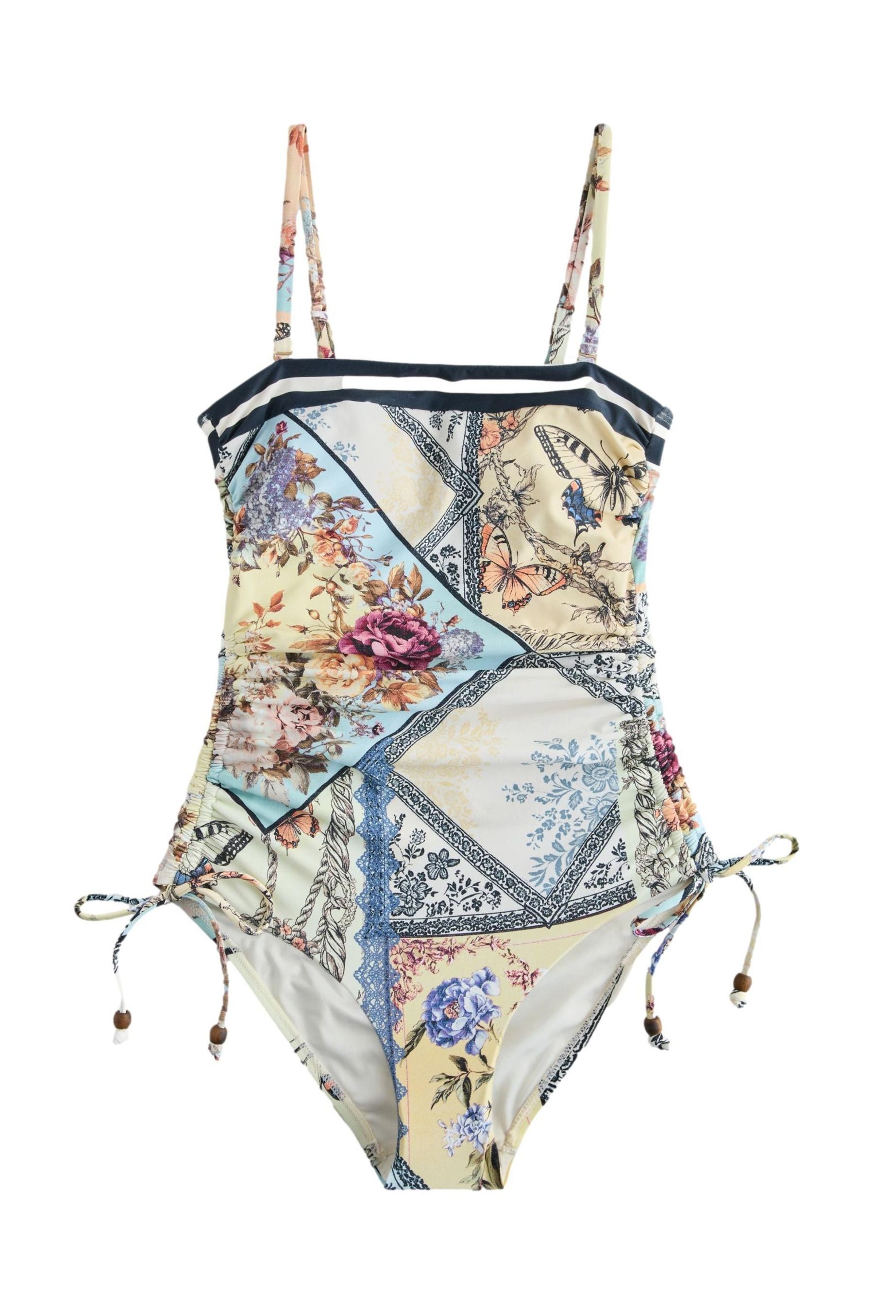 Next Badeanzug Bauchformender Bandeau-Badeanzug mit Beinrüschen (1-St)