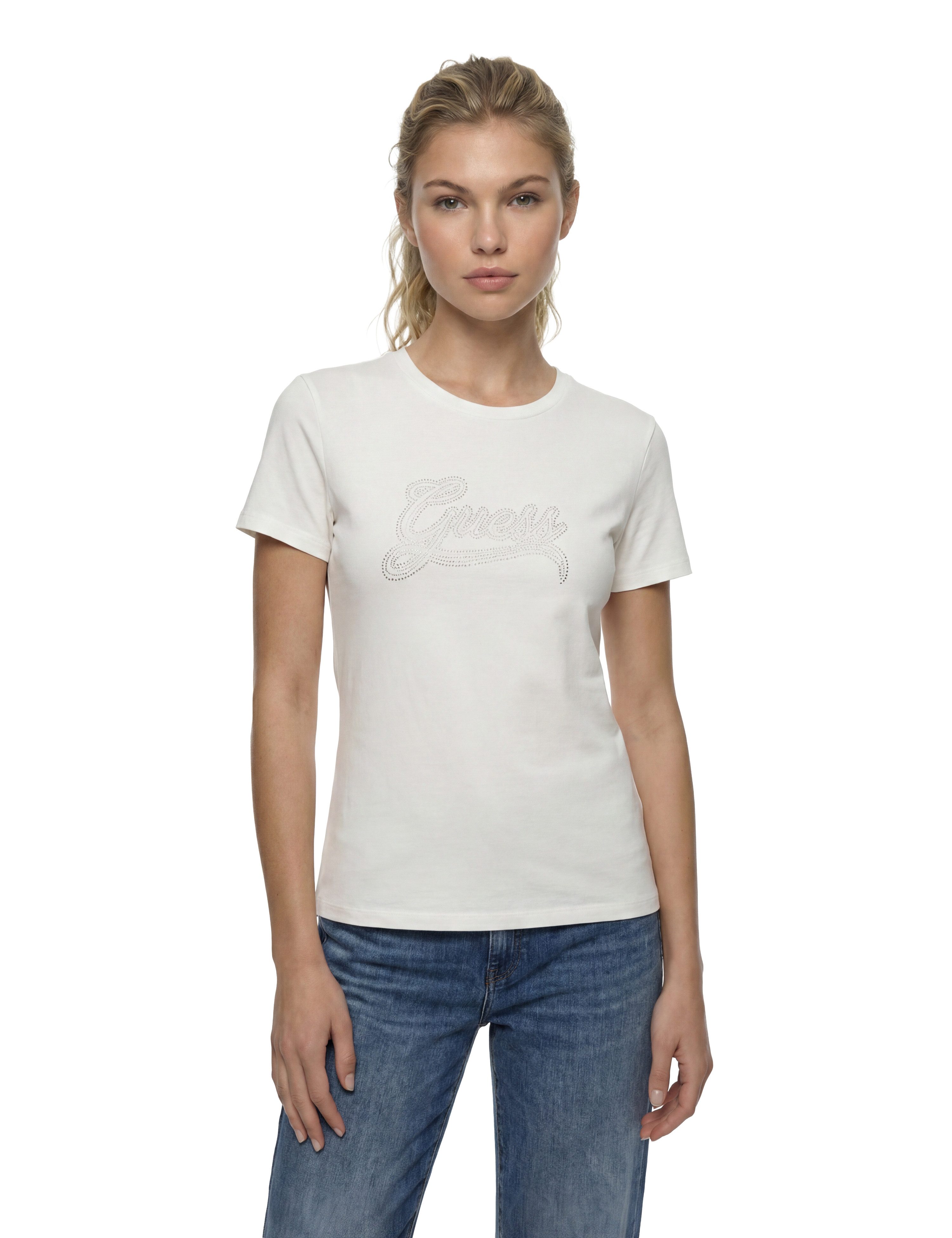 Guess T-Shirt SS GUESS STUD LOGO EASY TEE mit Nietenbesatz, Regular Fit